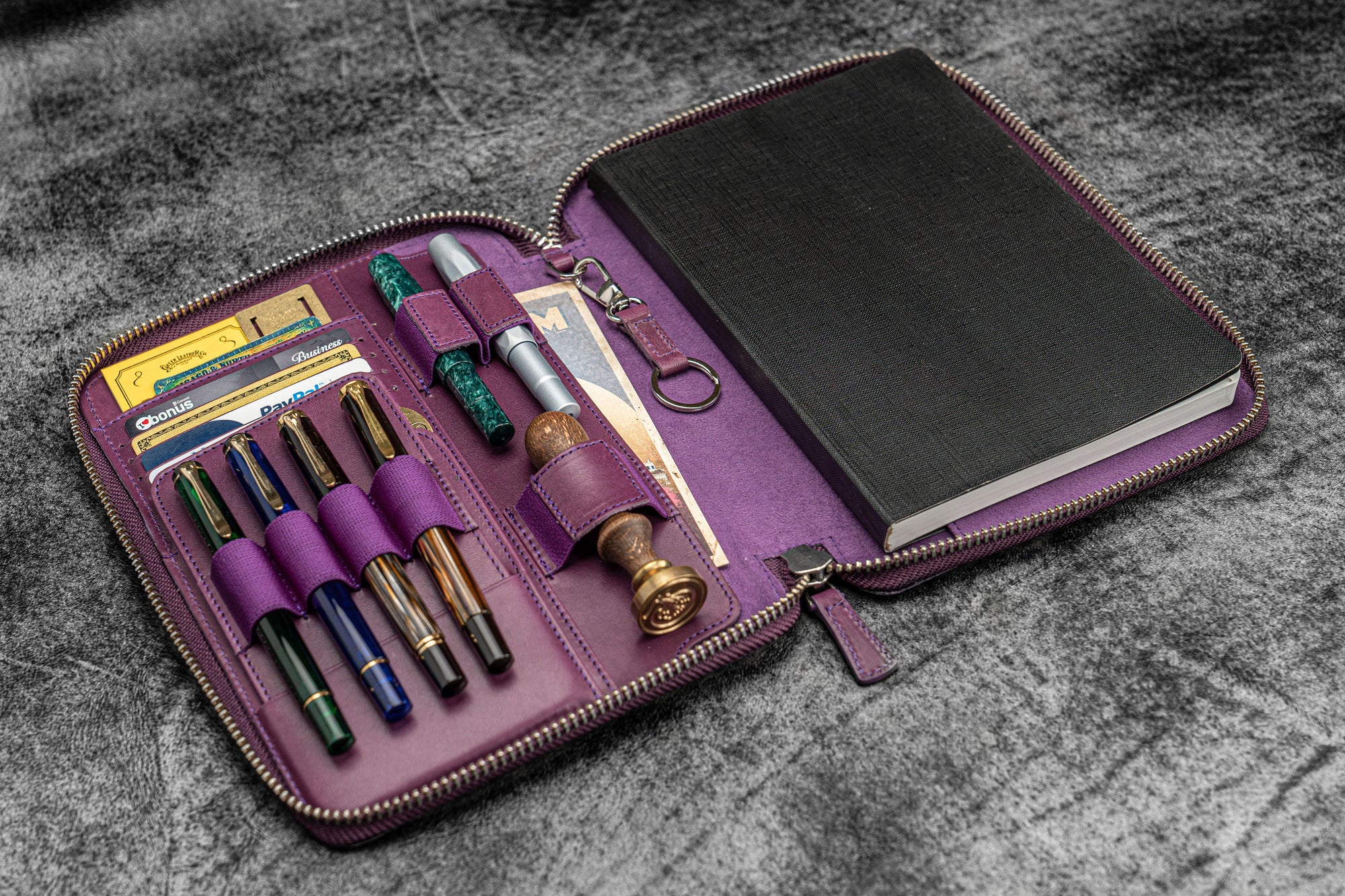 Leather Zippered A5 Leuchtturm1917 Notebook Folio - Purple-Galen Leather