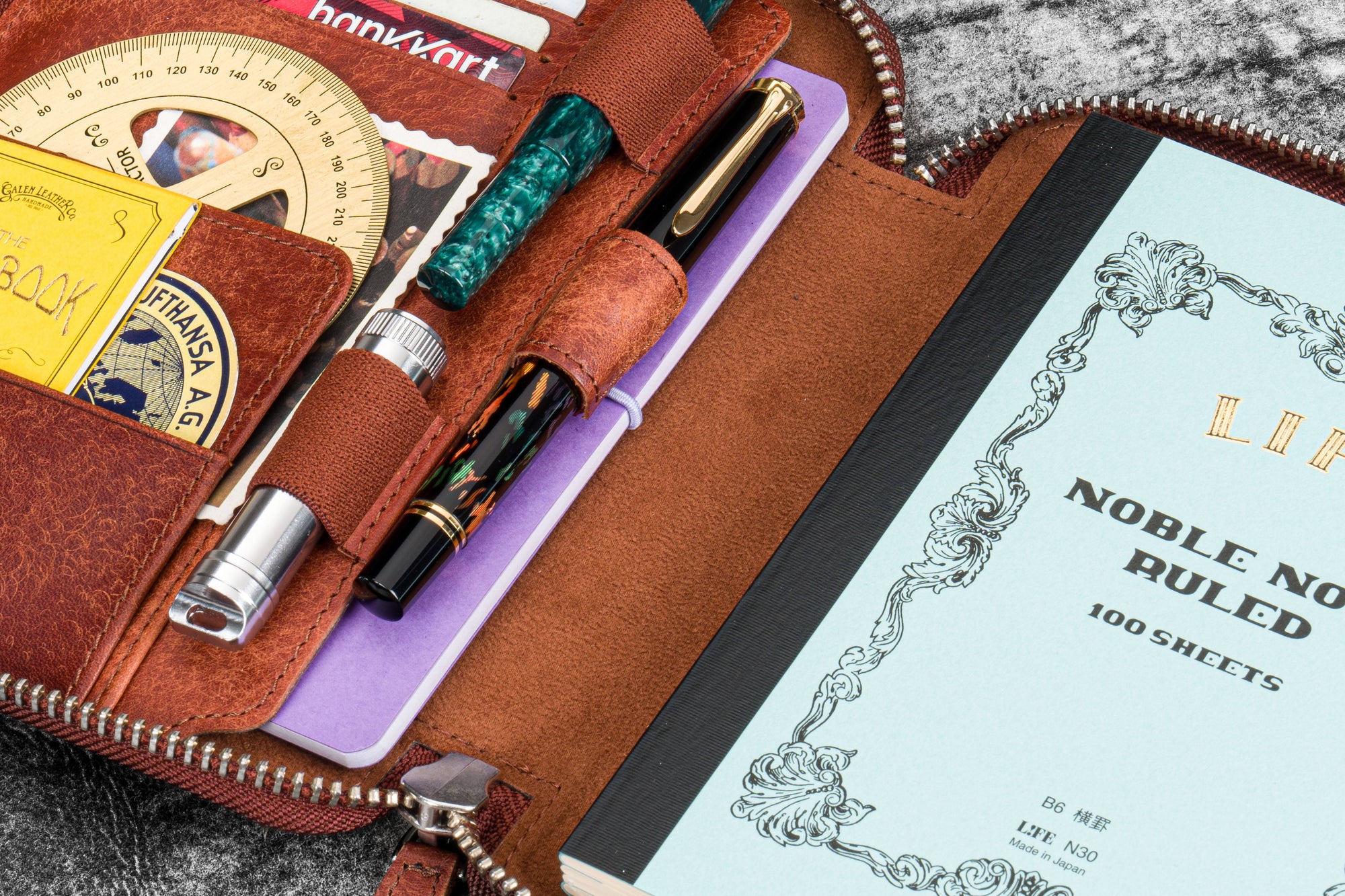 Leather Zippered B6 / B6 Slim Planner Folio - Aged Copper