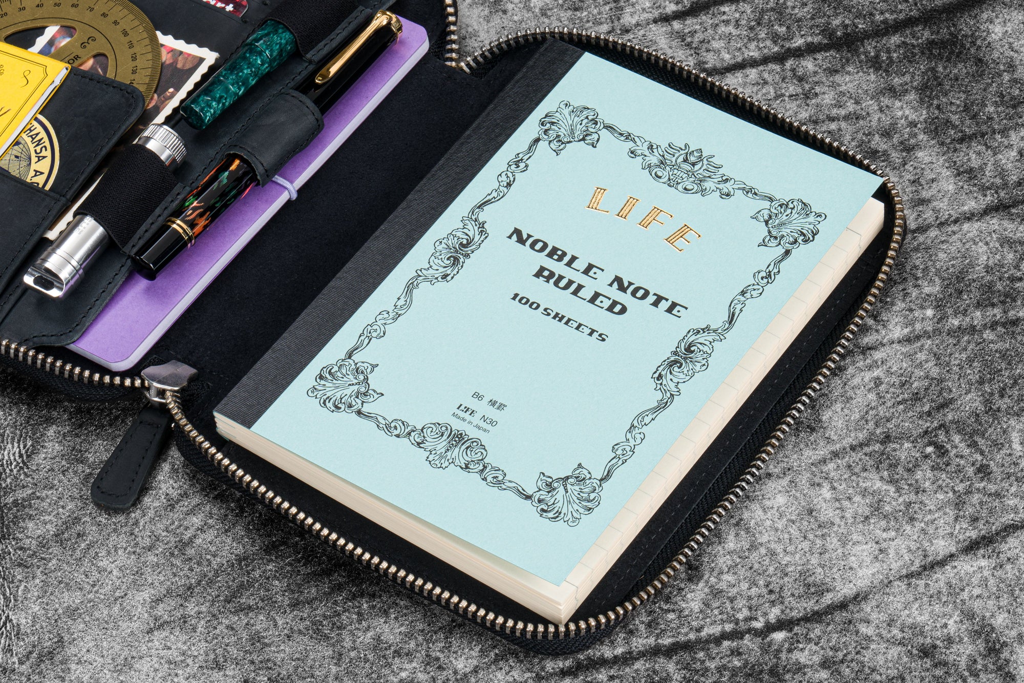 Leather Zippered B6 / B6 Slim Planner Folio - Crazy Horse Graphite