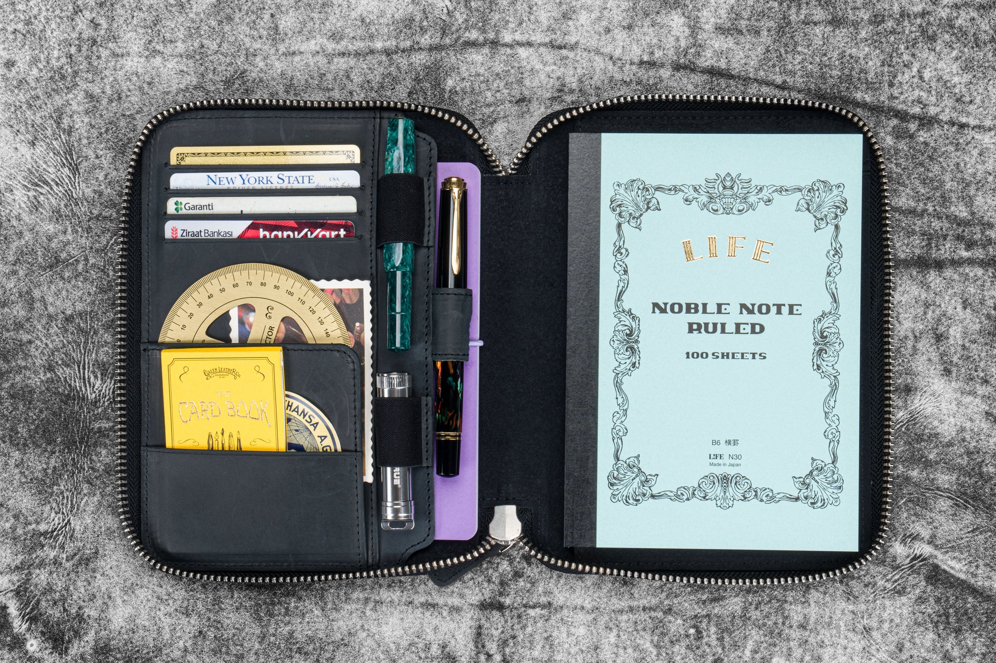 Leather Zippered B6 / B6 Slim Planner Folio - Crazy Horse Graphite