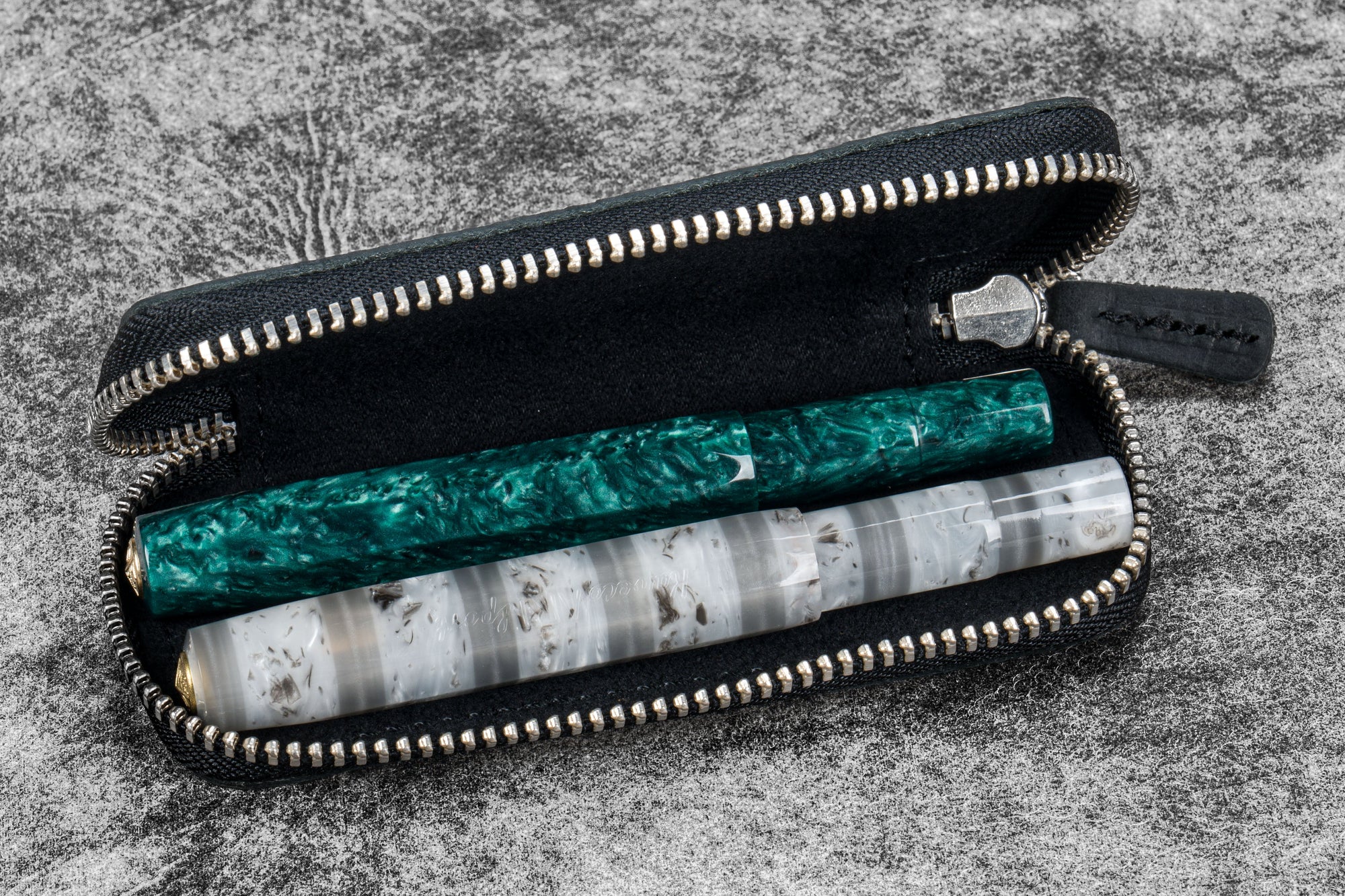 Deri Fermuarlı 2'li Kaweco Kalem Kılıfı - Crazy Horse Graphite