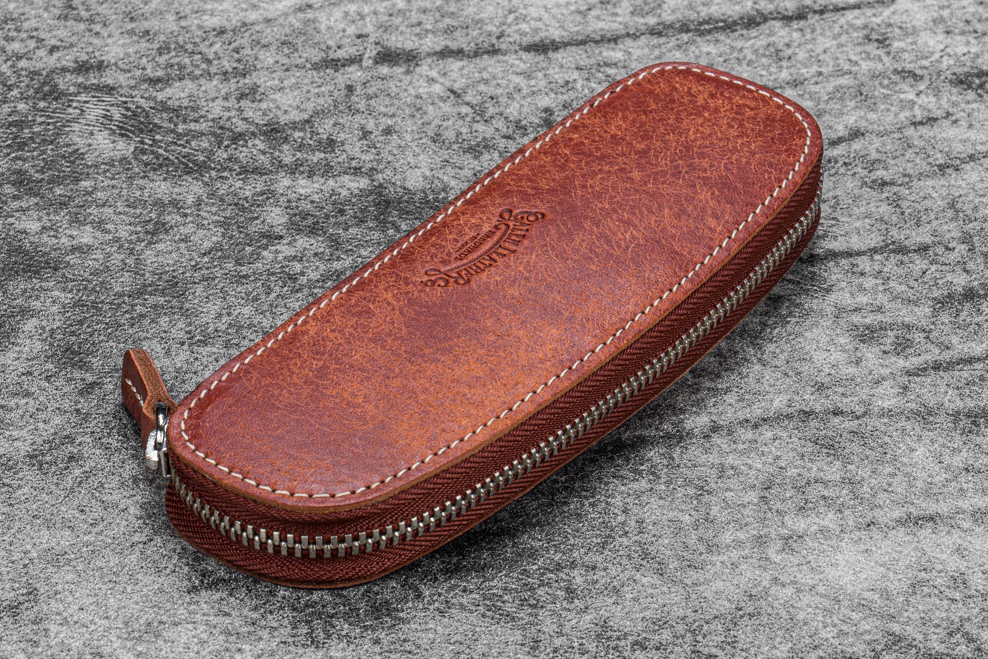 Duo Slim 2'li Fermuarlı Deri Kalemlik - Aged Copper