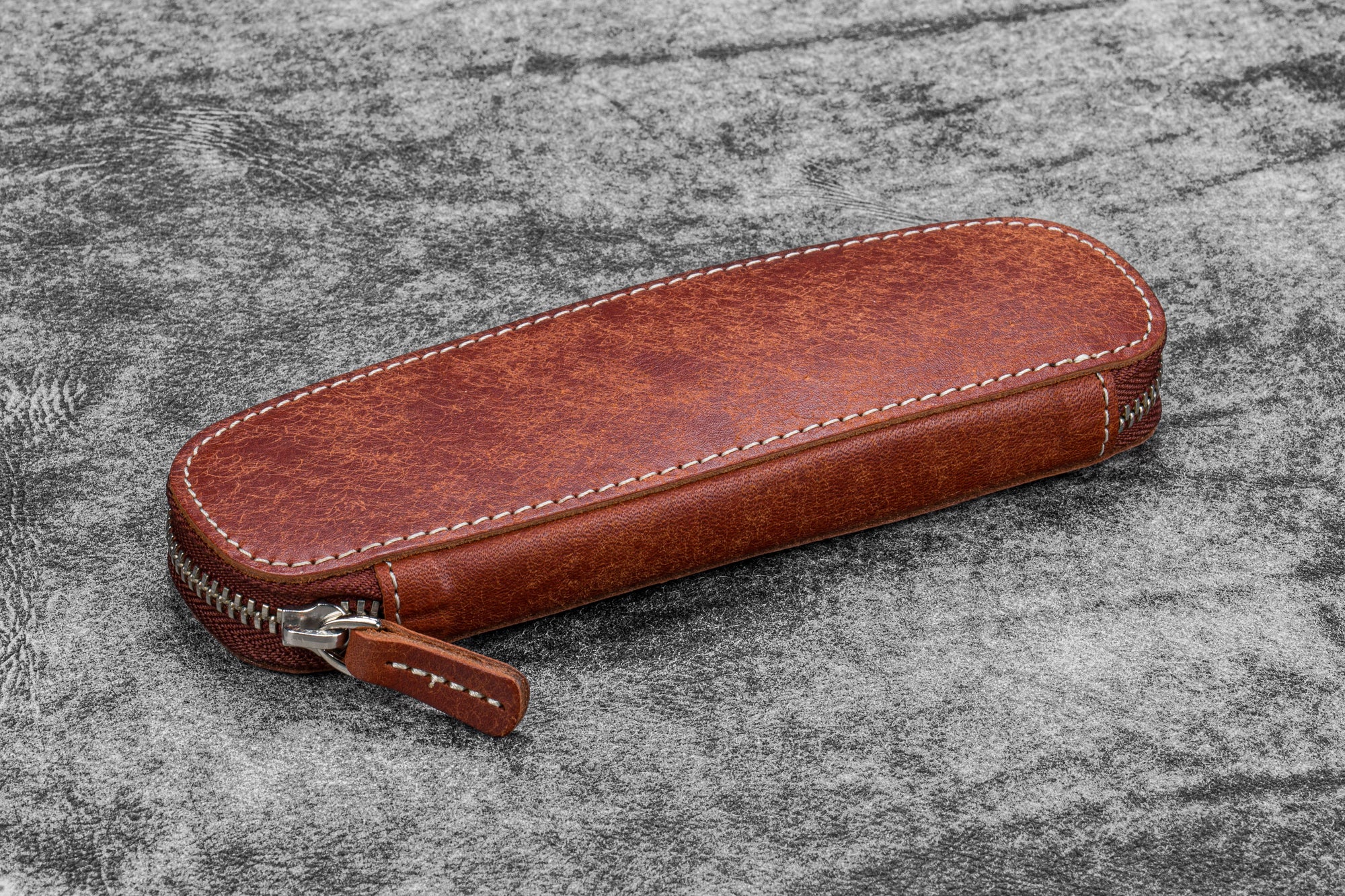 Duo Slim 2'li Fermuarlı Deri Kalemlik - Aged Copper