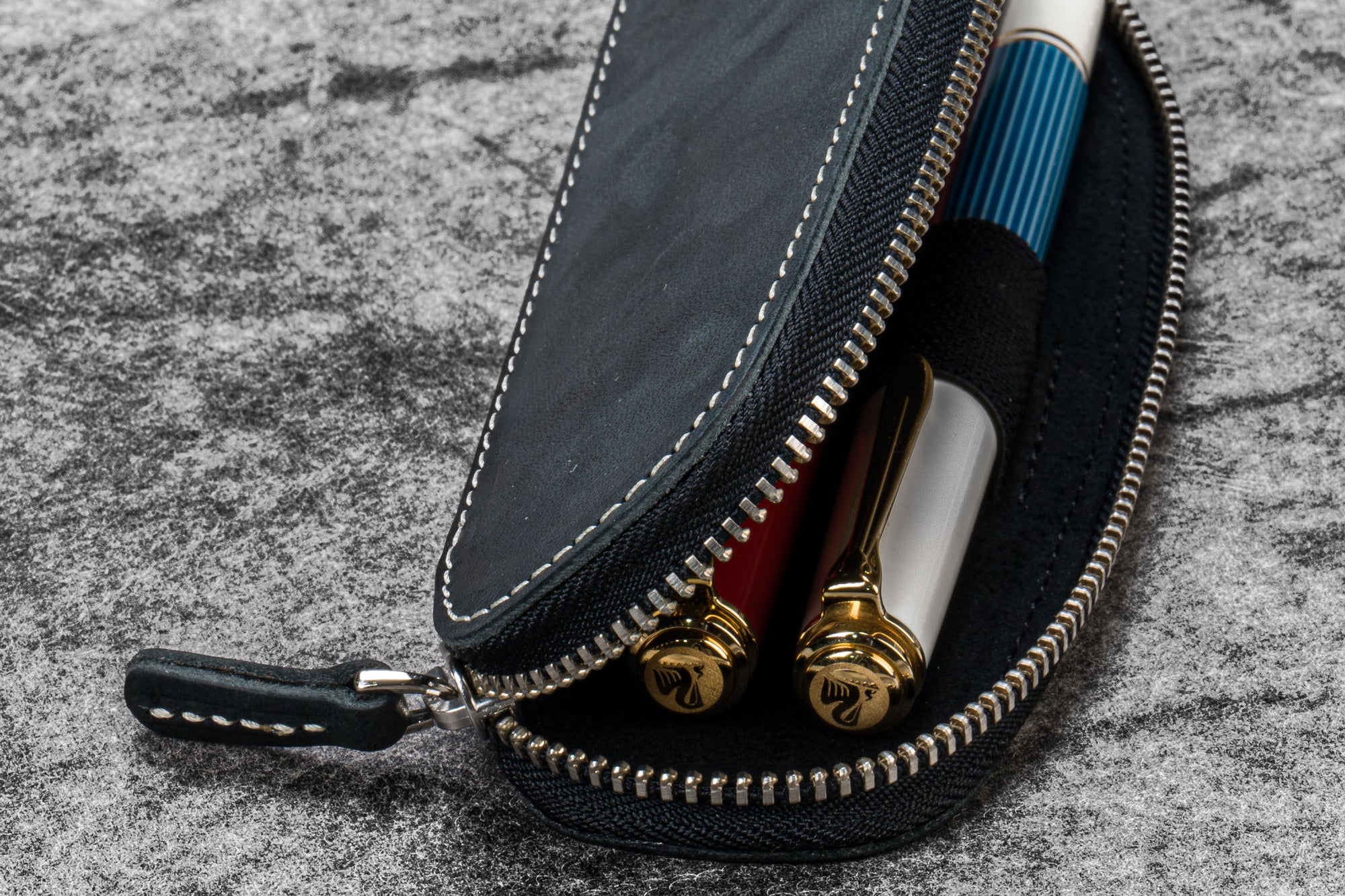 Duo Slim 2'li Fermuarlı Deri Kalemlik - Crazy Horse Graphite