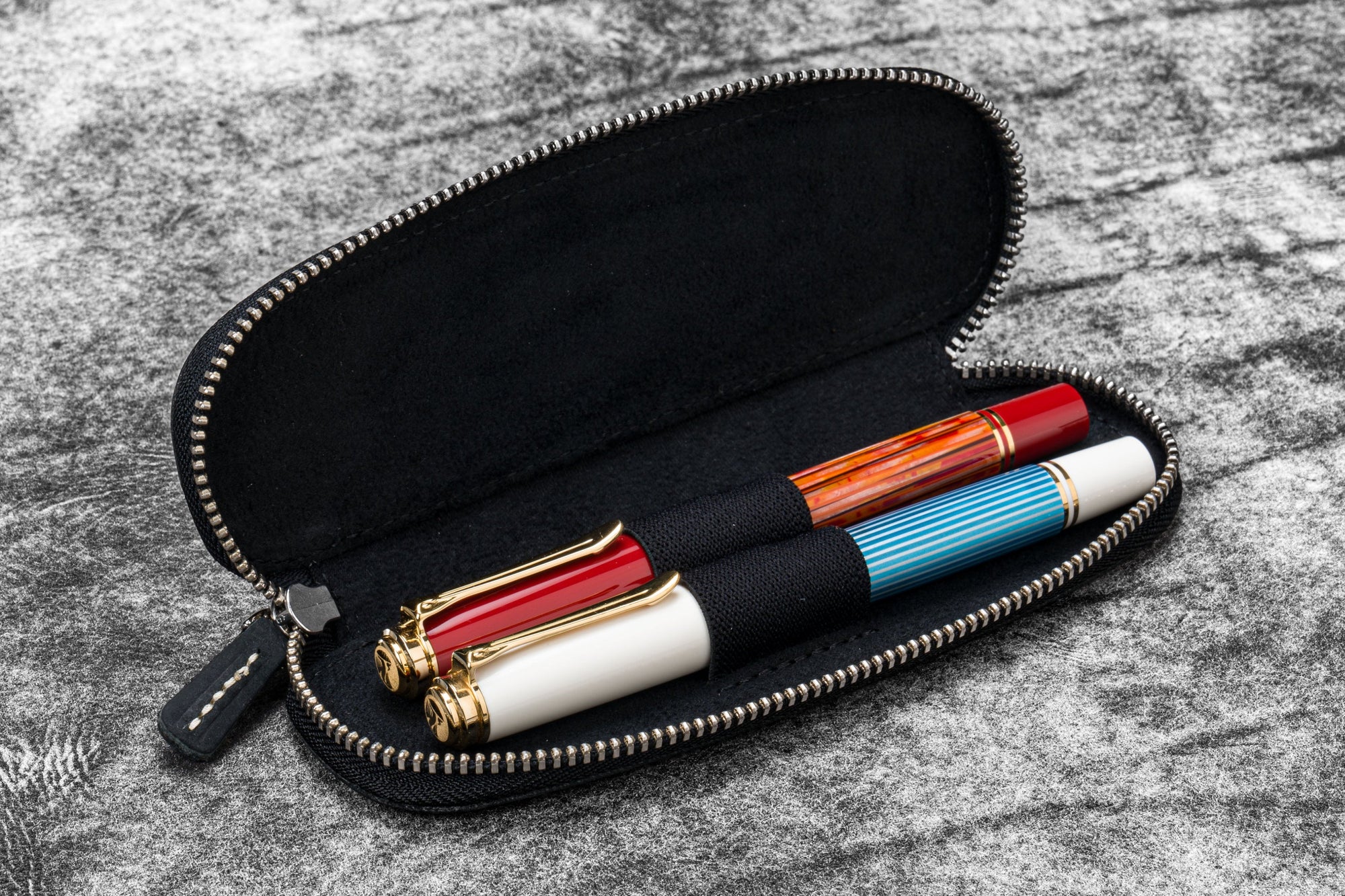 Duo Slim 2'li Fermuarlı Deri Kalemlik - Crazy Horse Graphite