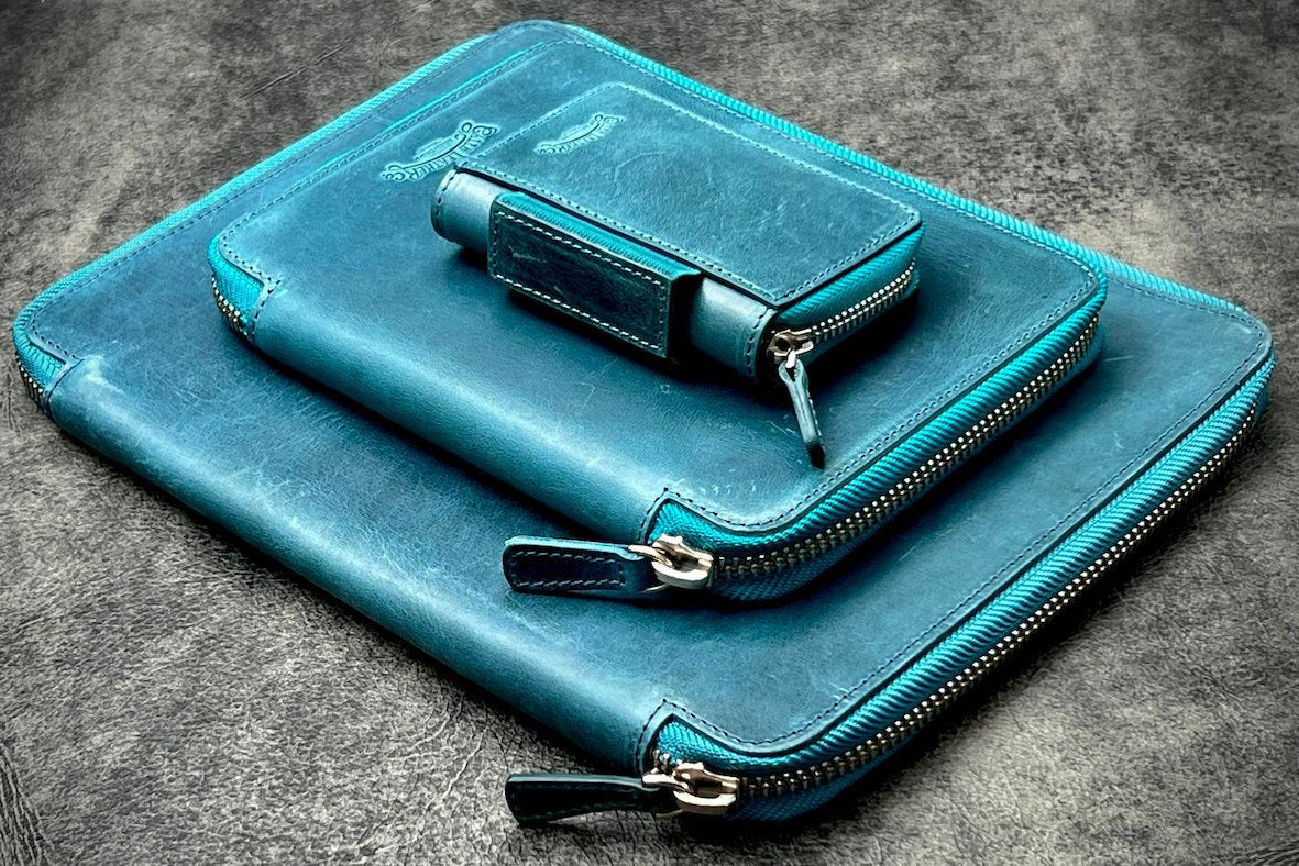 Leather Zippered Leuchtturm1917 B5 &amp; Extra Large Moleskine Folio - C.H. Ocean Blue