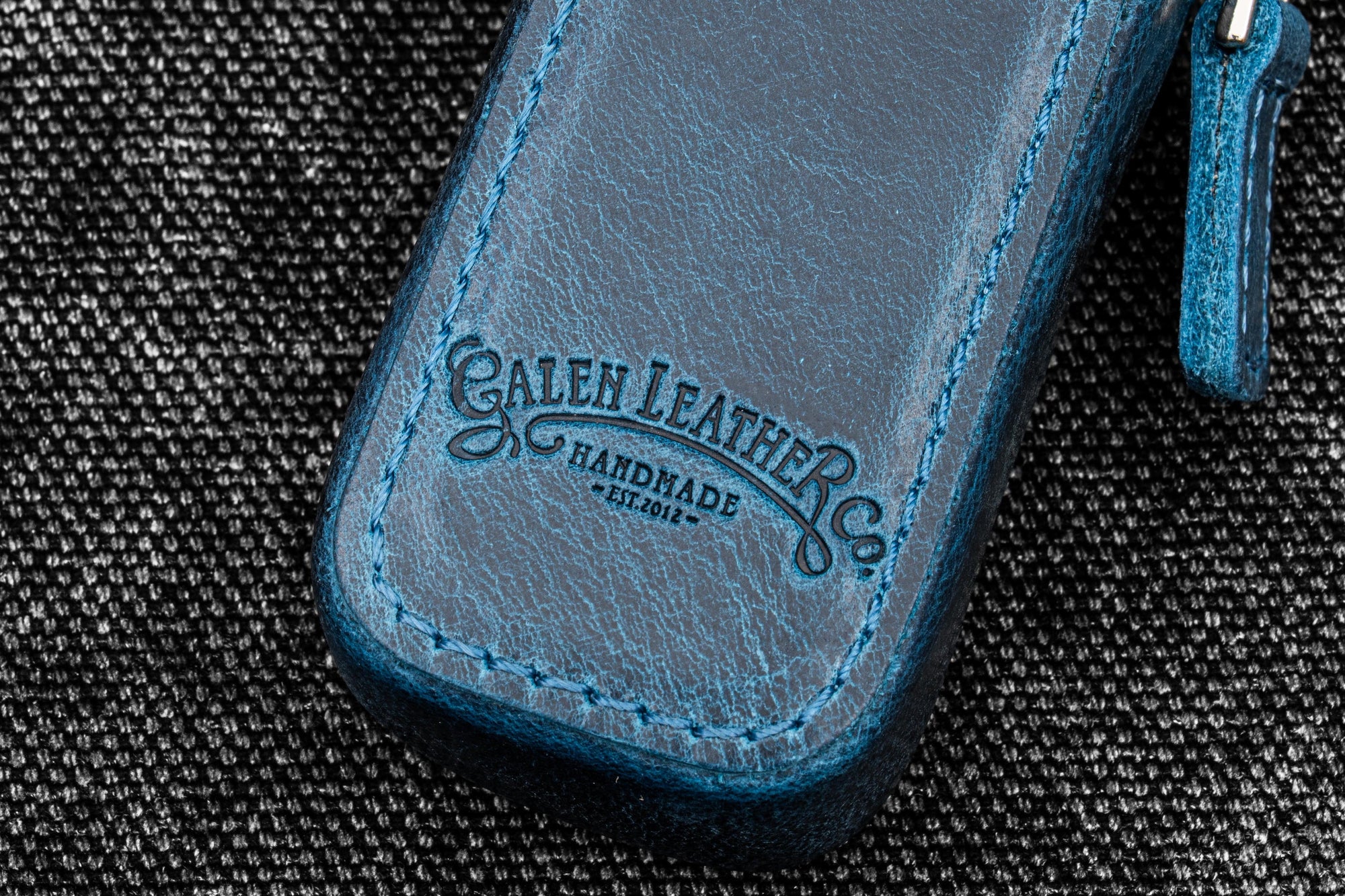 Leather Zippered Magnum Opus Single Hard Pen Case For Oversized Pens &amp; Namiki Emperor - Crazy Horse Ocean Blue