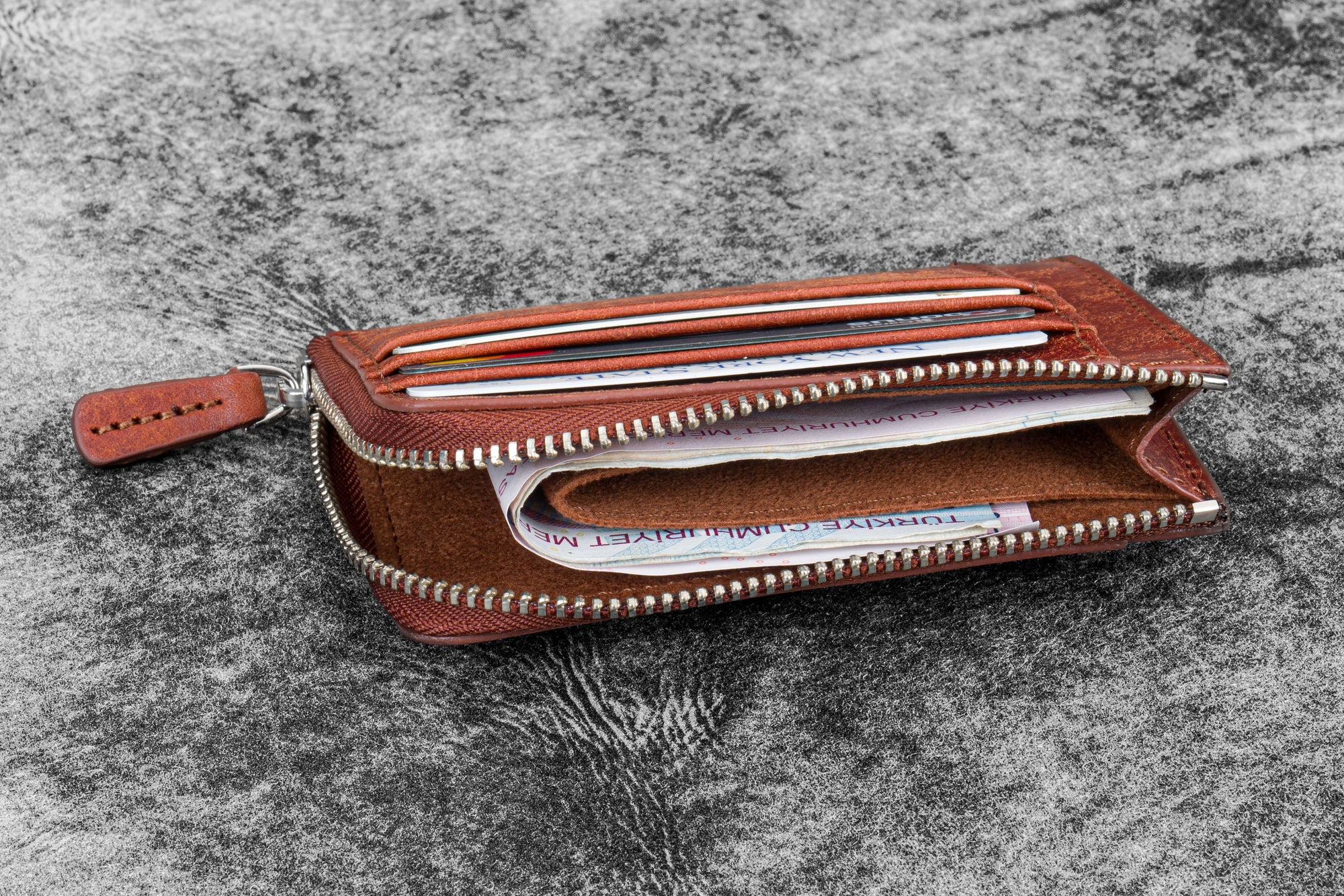 Mega Mini - Fermuarlı Deri Cüzdan - Aged Copper