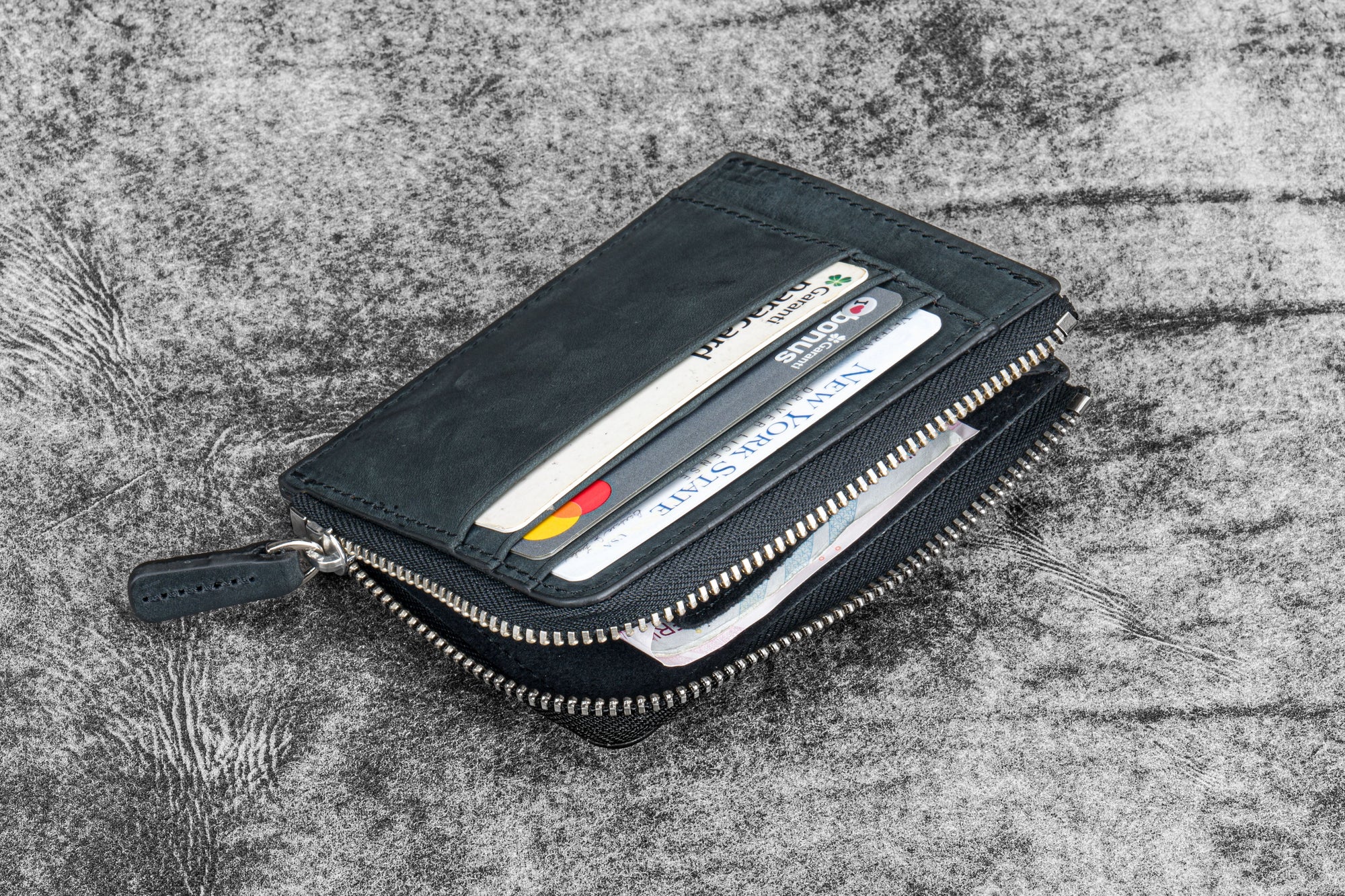Mega Mini - Fermuarlı Deri Cüzdan - Crazy Horse Graphite