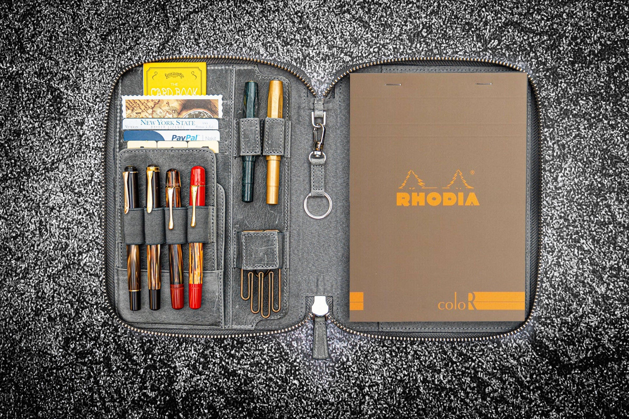 Leather Zippered Rhodia A5 Notebook &amp; iPad Mini Folio - Crazy Horse Smoky
