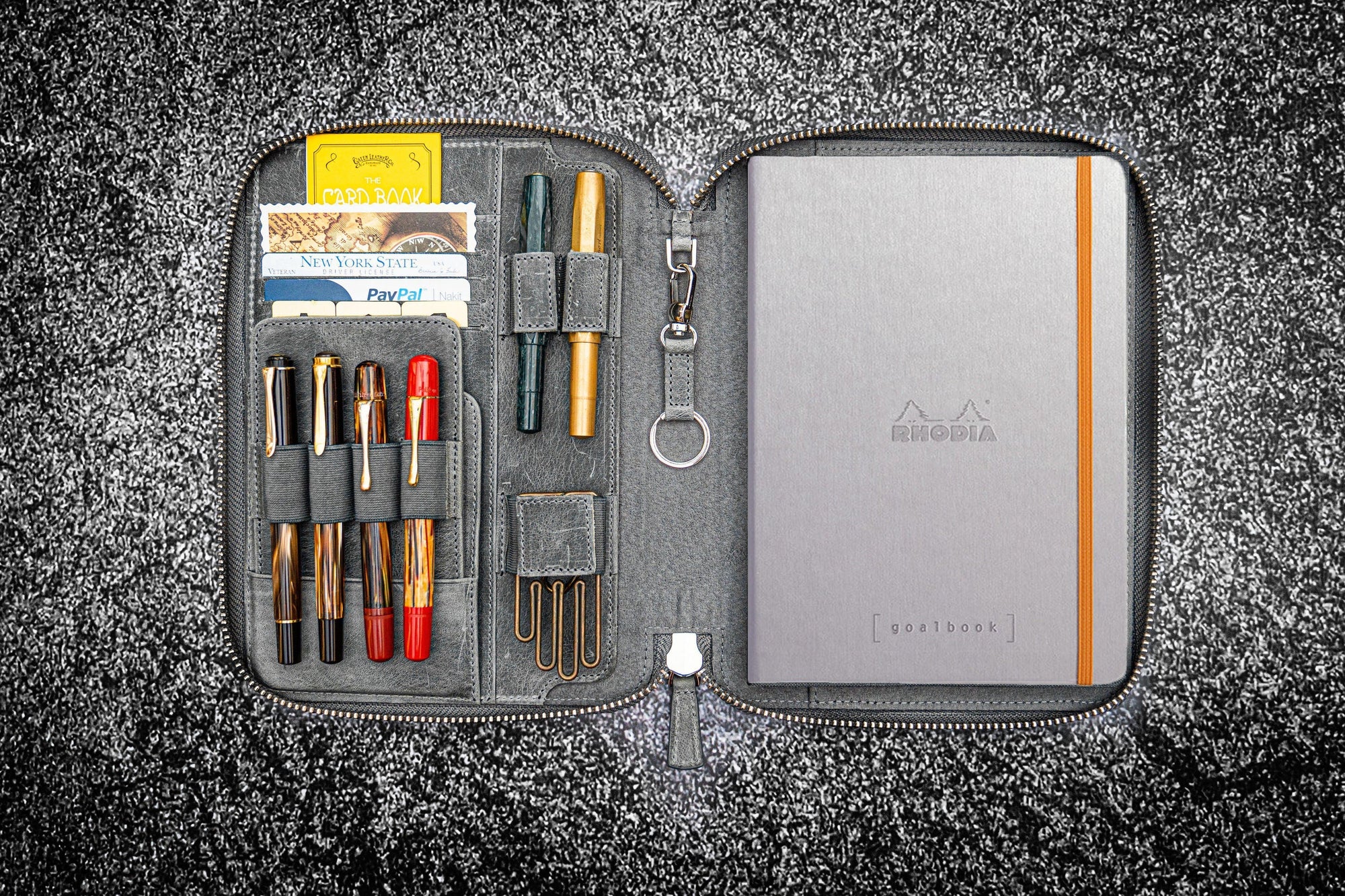 Leather Zippered Rhodia A5 Notebook &amp; iPad Mini Folio - Crazy Horse Smoky