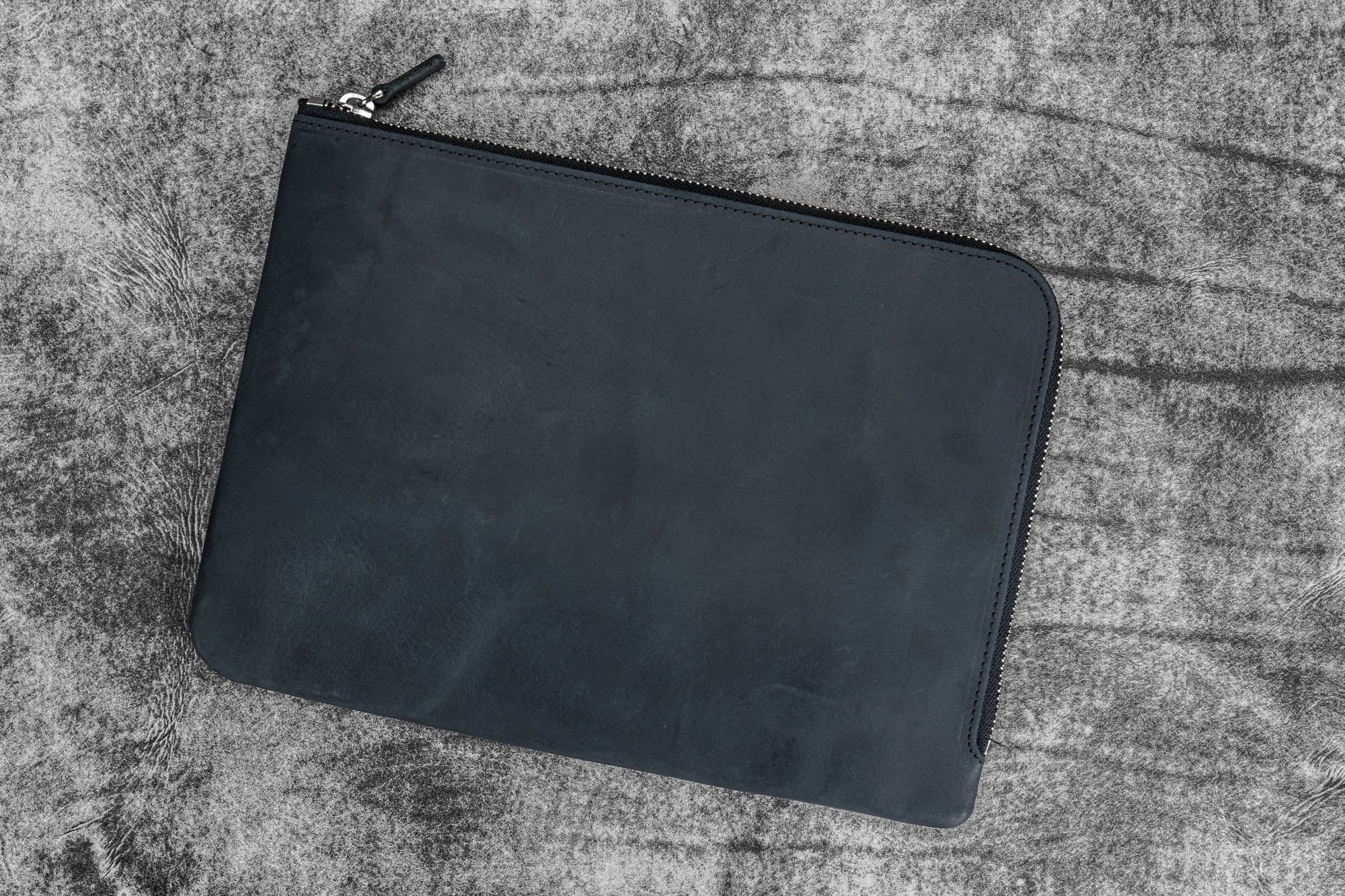 Bank Bag - Deri Fermuarlı Yazar Potföyü - Kalemlik - Crazy Horse Graphite