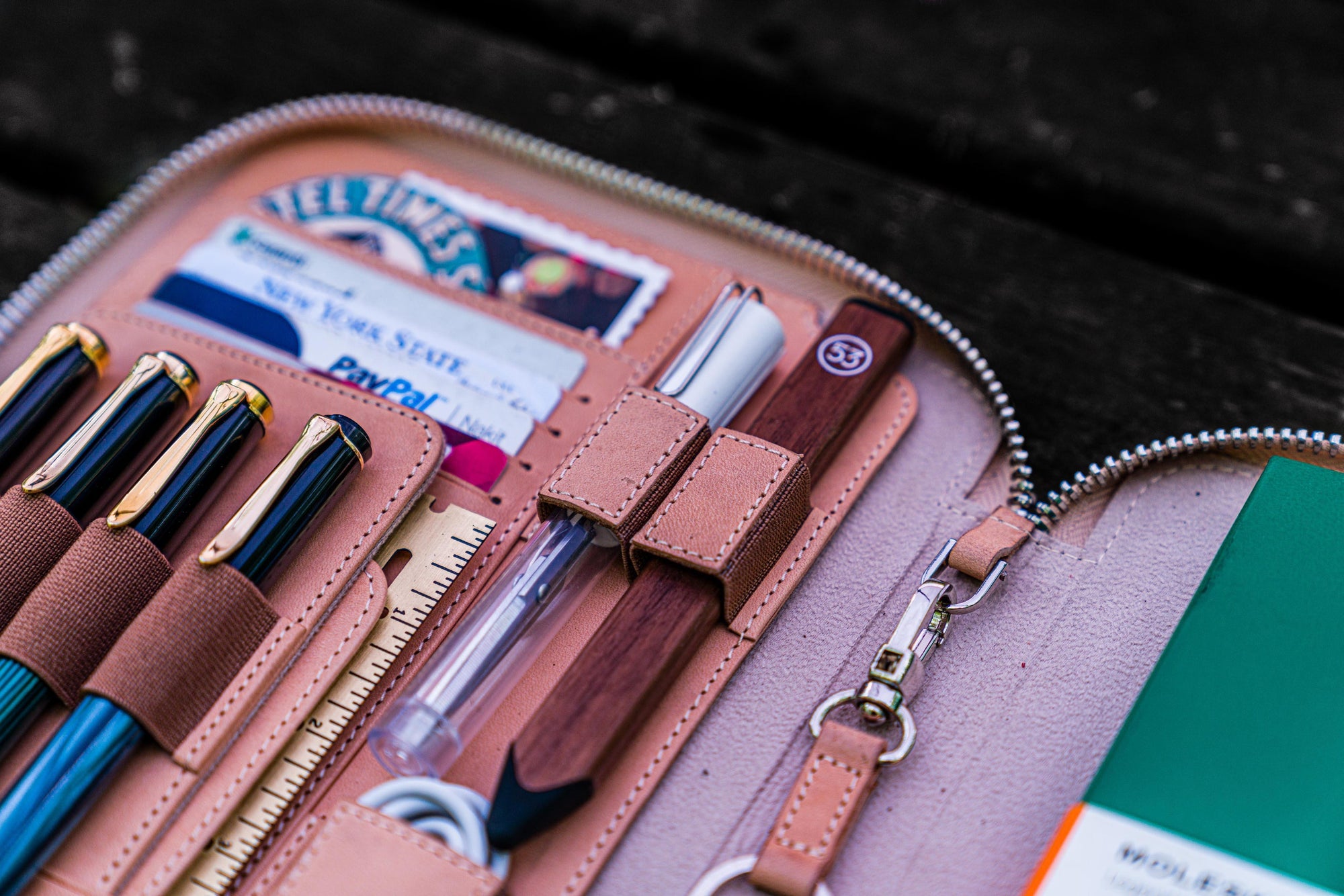 Leather Zippered iPad Mini &amp; Large Moleskine Folio - Undyed Leather