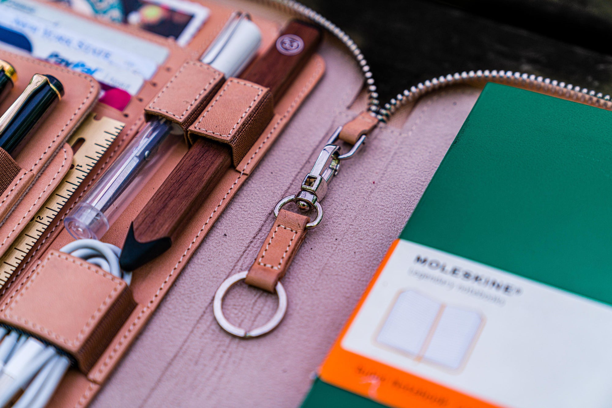 Leather Zippered iPad Mini &amp; Large Moleskine Folio - Undyed Leather