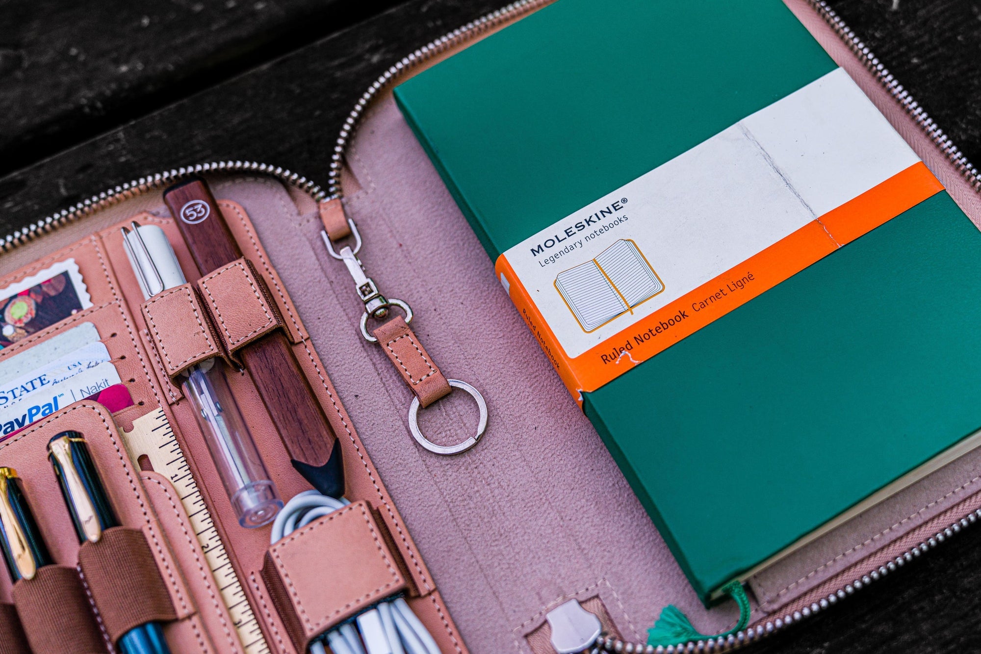 Leather Zippered iPad Mini &amp; Large Moleskine Folio - Undyed Leather