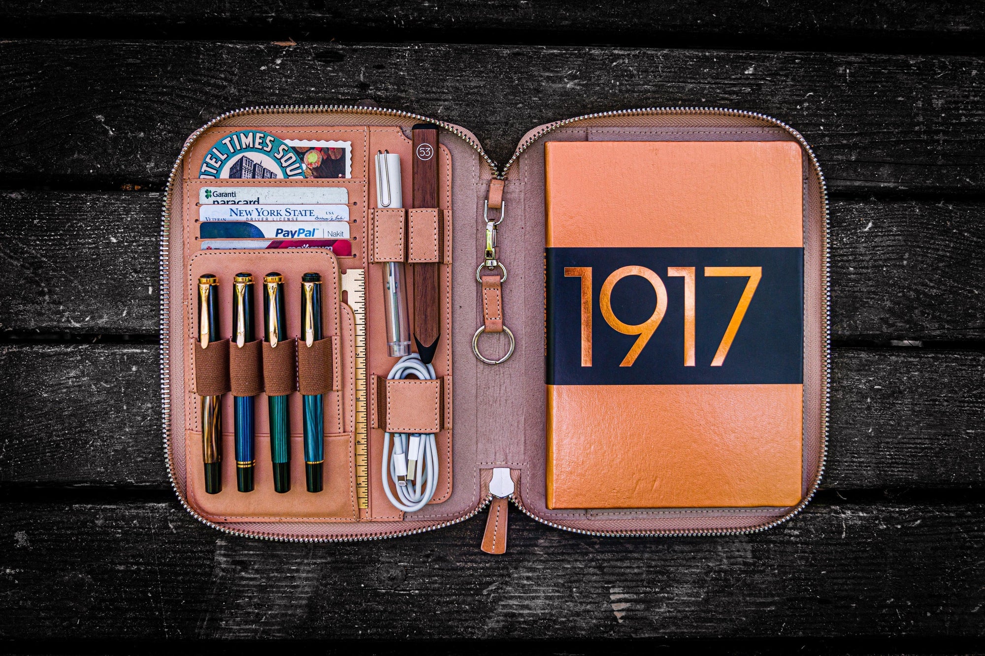 Leather Zippered iPad Mini &amp; Large Moleskine Folio - Undyed Leather
