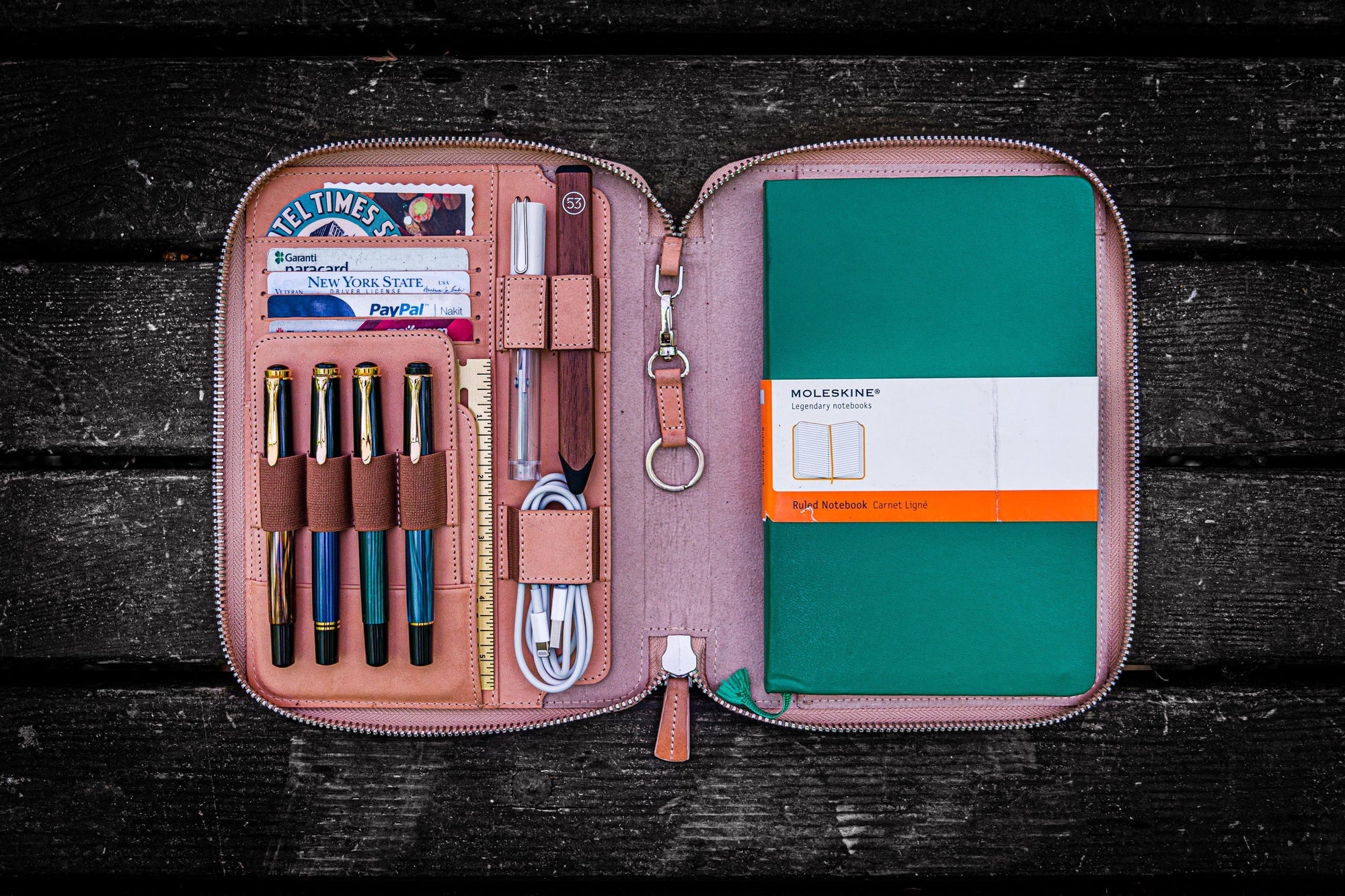 Leather Zippered iPad Mini &amp; Large Moleskine Folio - Undyed Leather