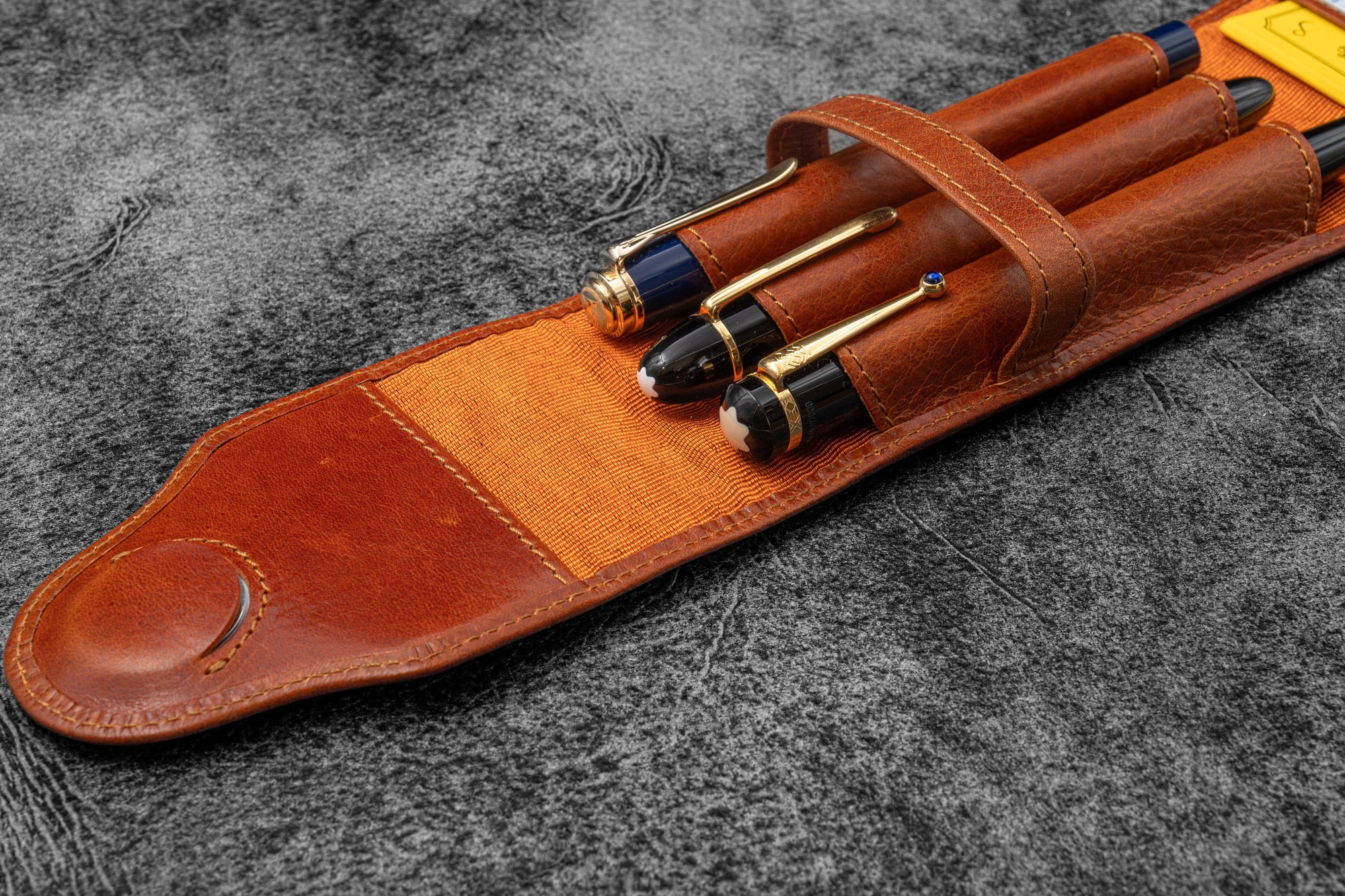 Legacy Collection Leather TwinFlip Pen Case For 3 Pens - Deep Cognac