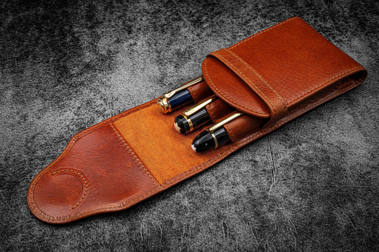 Legacy Koleksiyonu Deri TwinFlip 3'lü Dolma Kalem Kılıfı- Deep Konyak