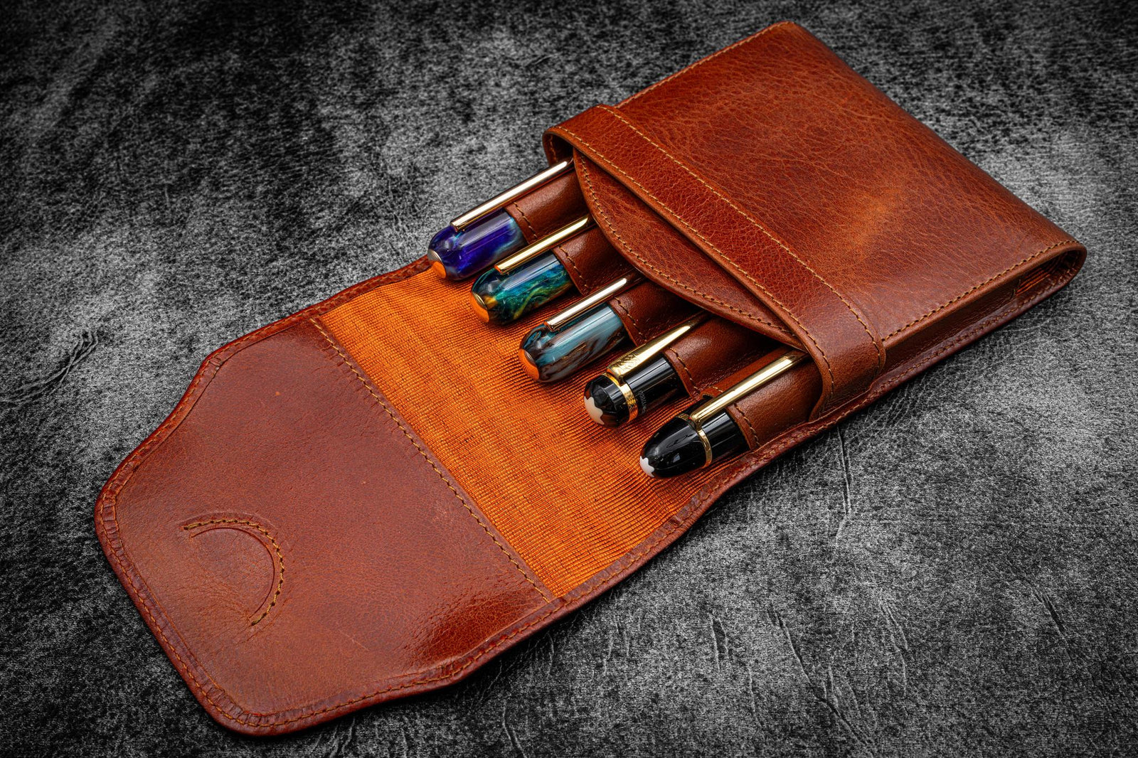 Legacy Koleksiyonu Deri TwinFlip 5'li Dolma Kalem Kılıfı - Deep Cognac
