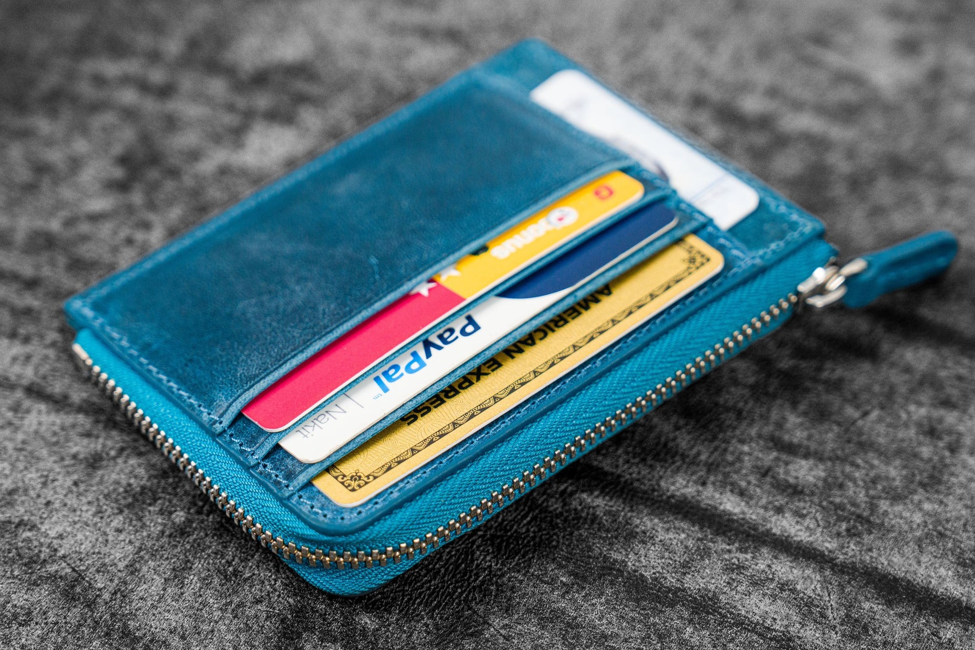 Mega Mini - Fermuarlı Deri Cüzdan - C.H. Okyanus Mavi