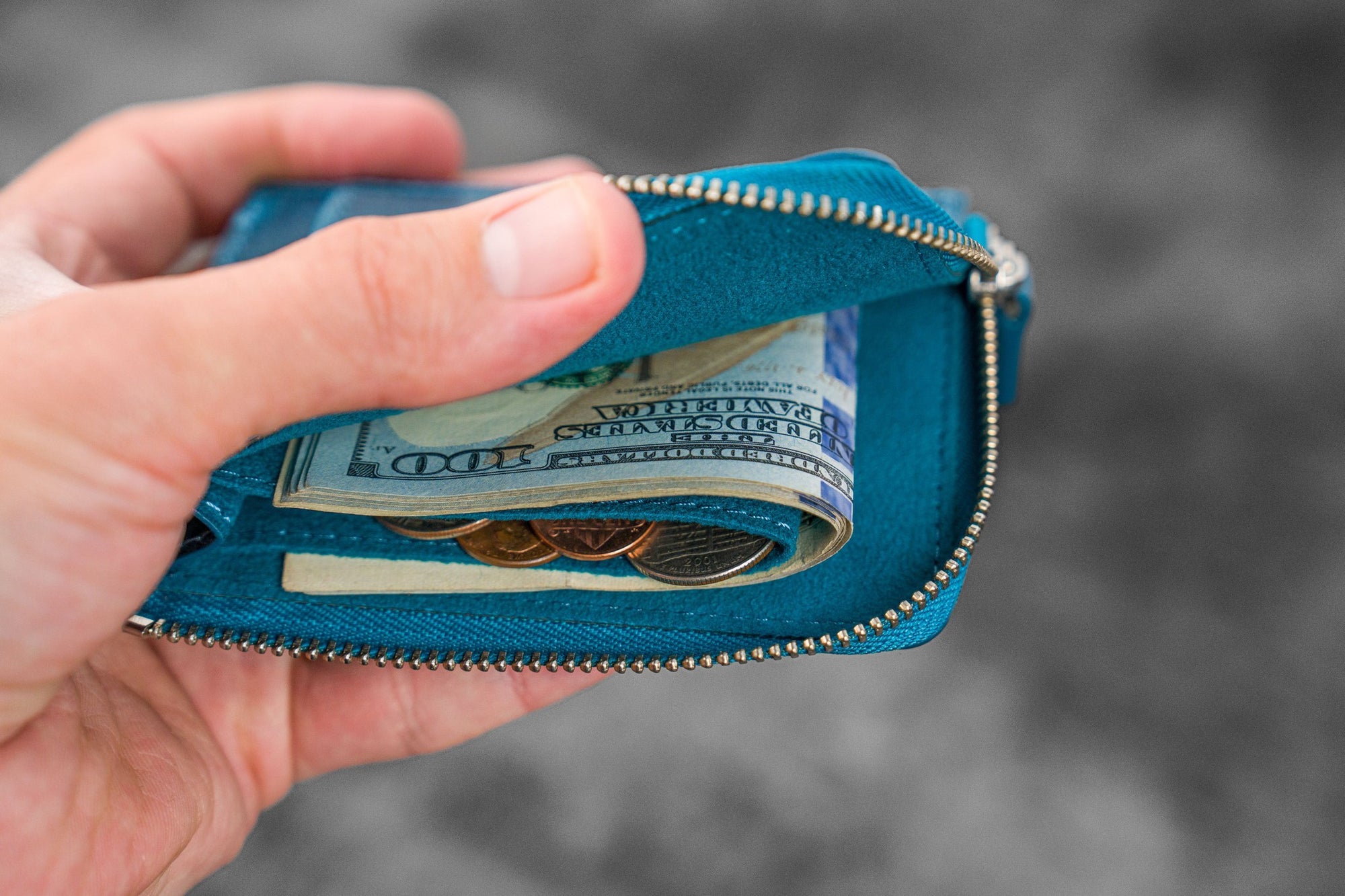 Mega Mini - Fermuarlı Deri Cüzdan - C.H. Okyanus Mavi