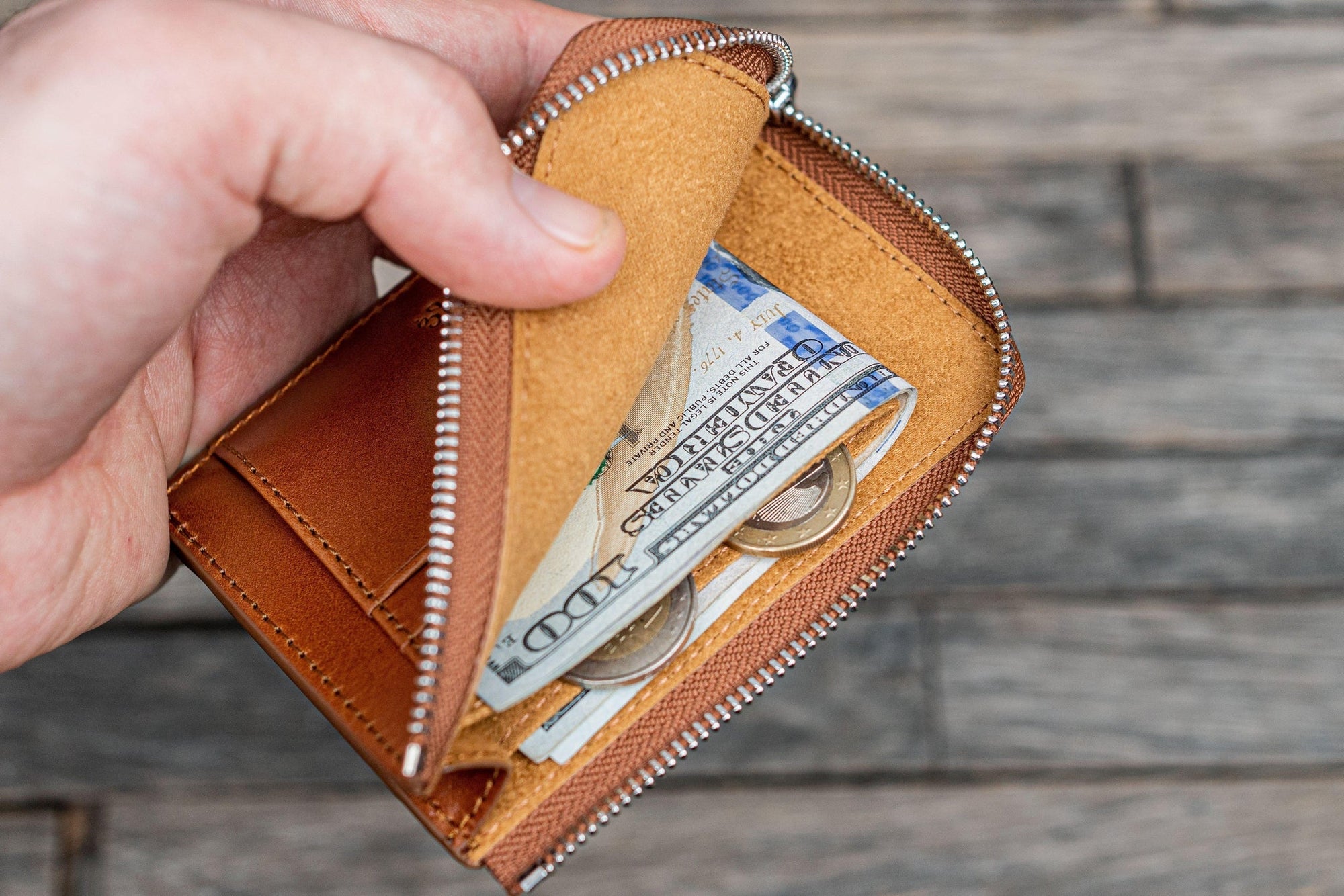 Mega Mini - Fermuarlı Deri Cüzdan - Kahverengi