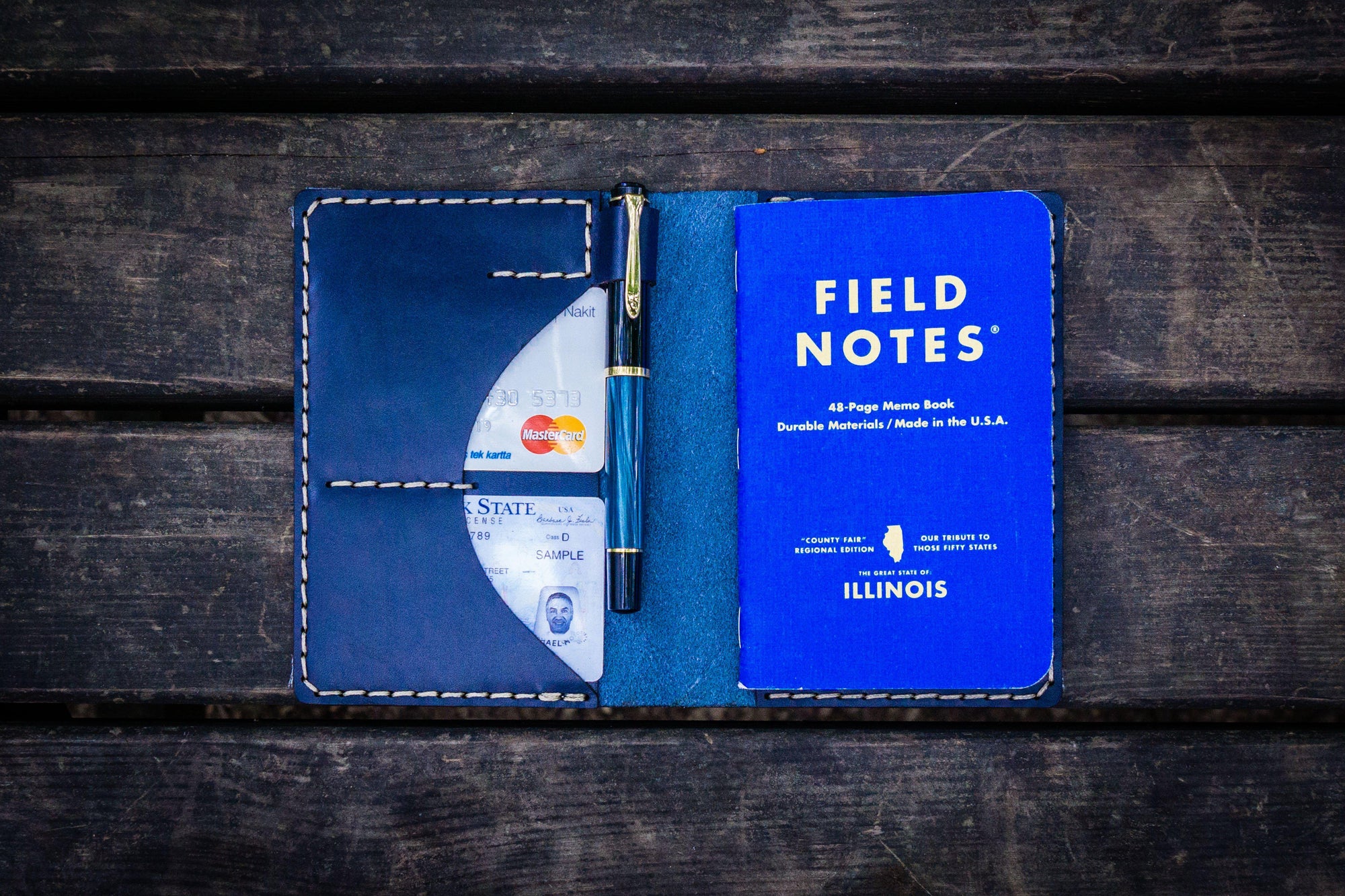 No.44 Personalized Leather Field Notes Cover - Navy Blue