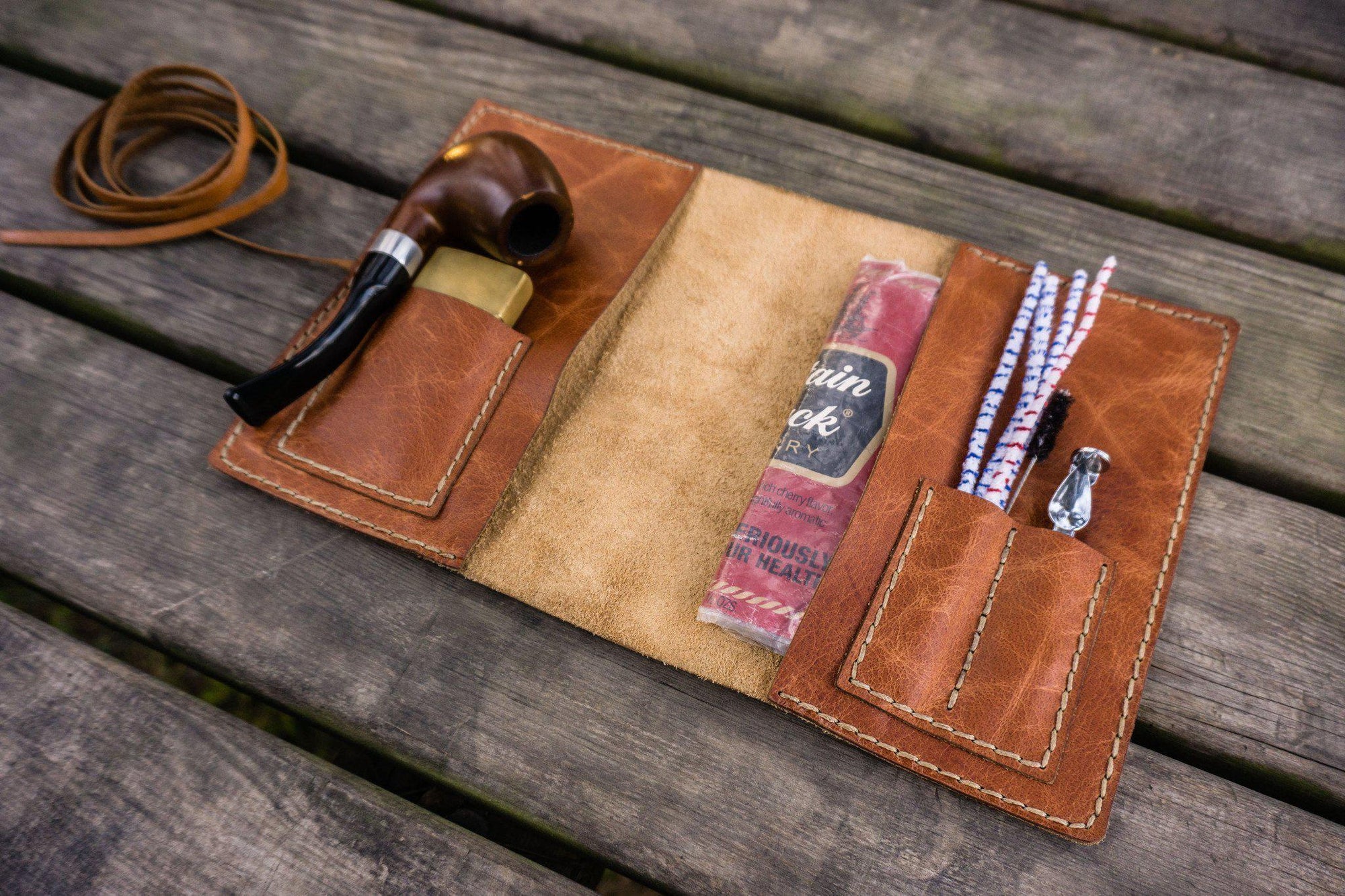Personalized Leather Pipe Pouch/Pipe Roll - Rustic Brown-Galen Leather