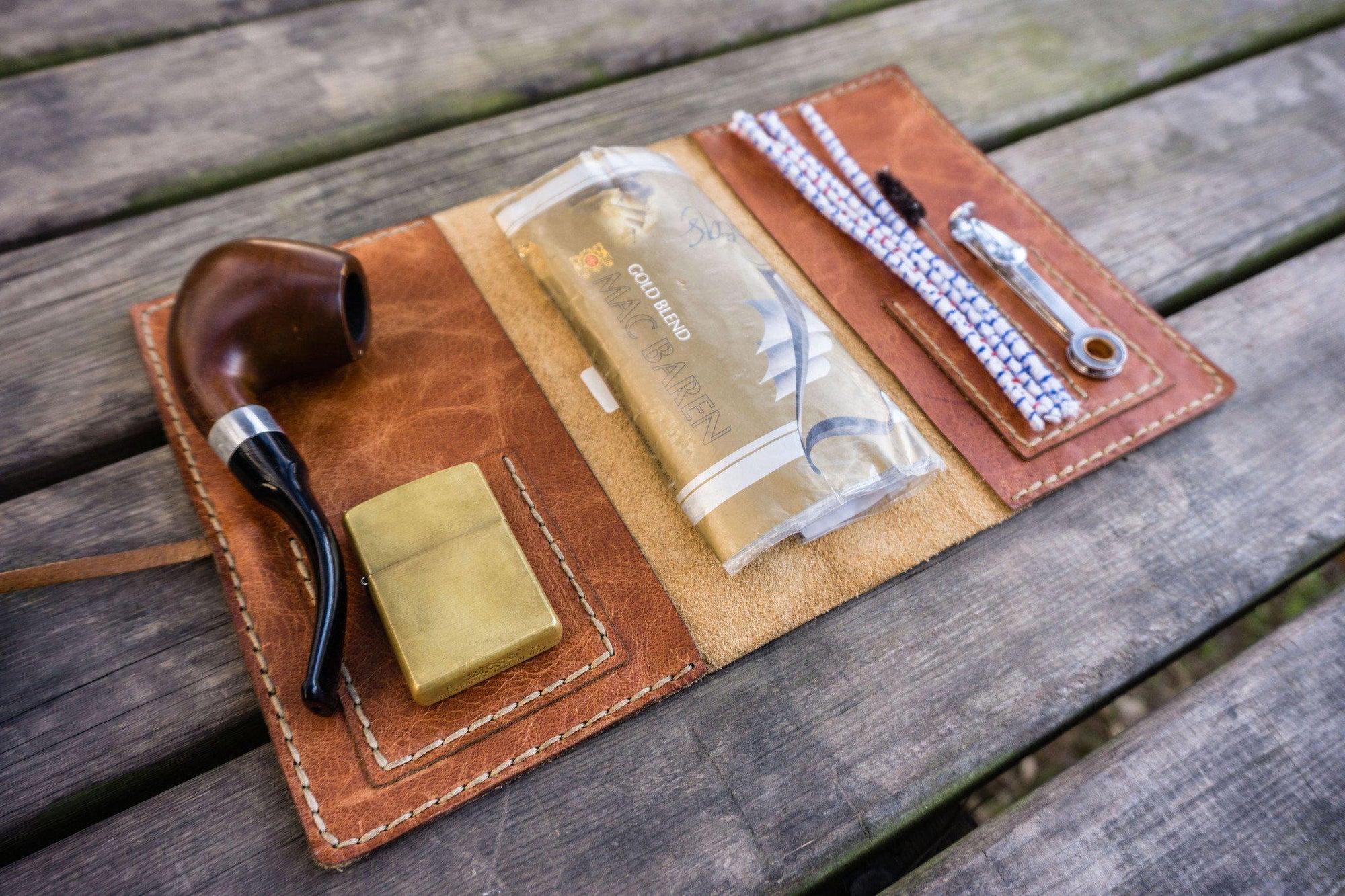 Personalized Leather Pipe Pouch/Pipe Roll - Rustic Brown-Galen Leather