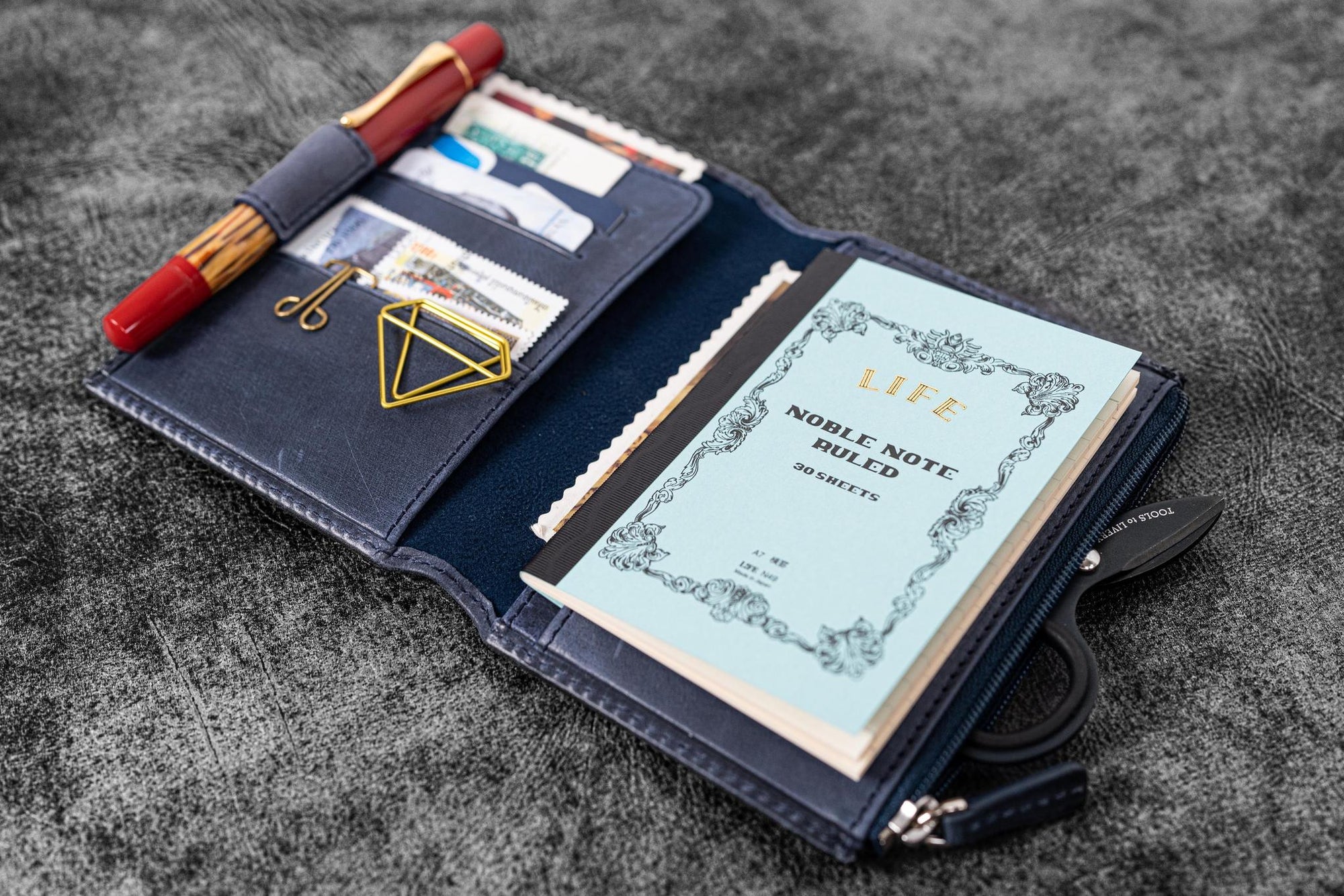 Traveler&#39;s Notebook için Deri Organizer - Passport Ebat - Crazy Horse Navy Blue
