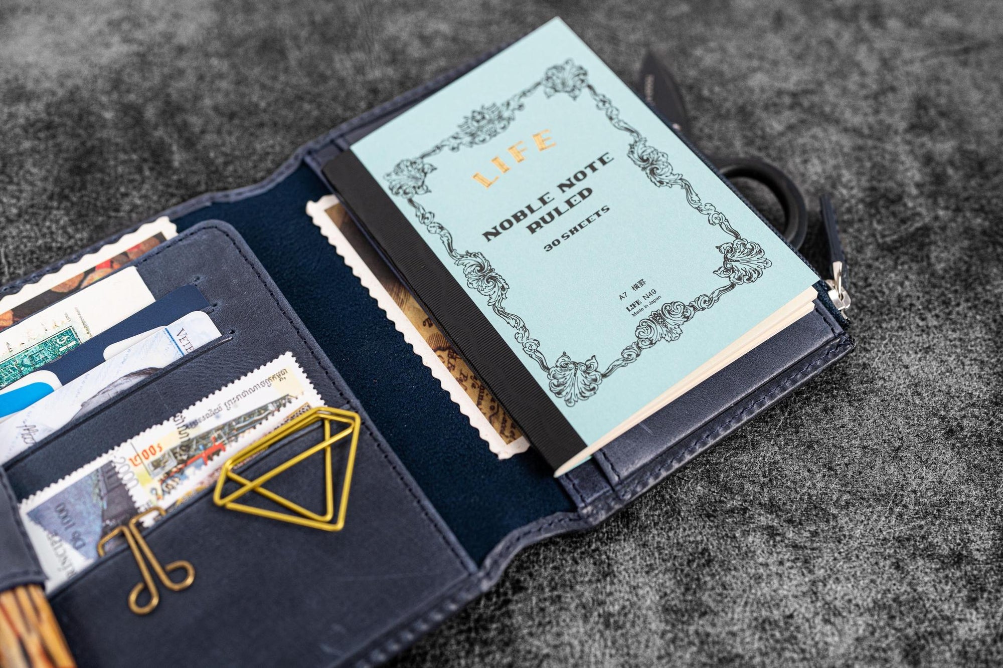 Traveler&#39;s Notebook için Deri Organizer - Passport Ebat - Crazy Horse Navy Blue