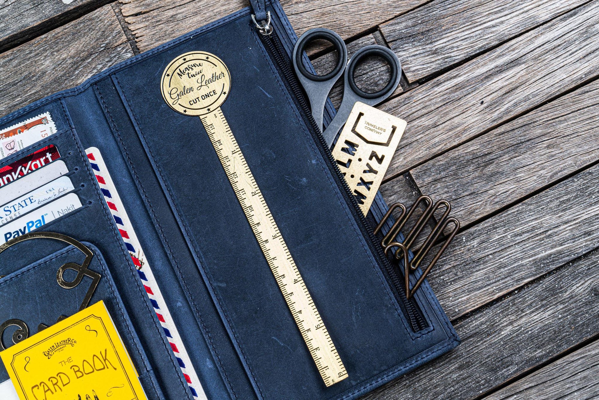 Traveler&#39;s Notebook için Deri Organizer - Regular Ebat - Crazy Horse Navy Blue