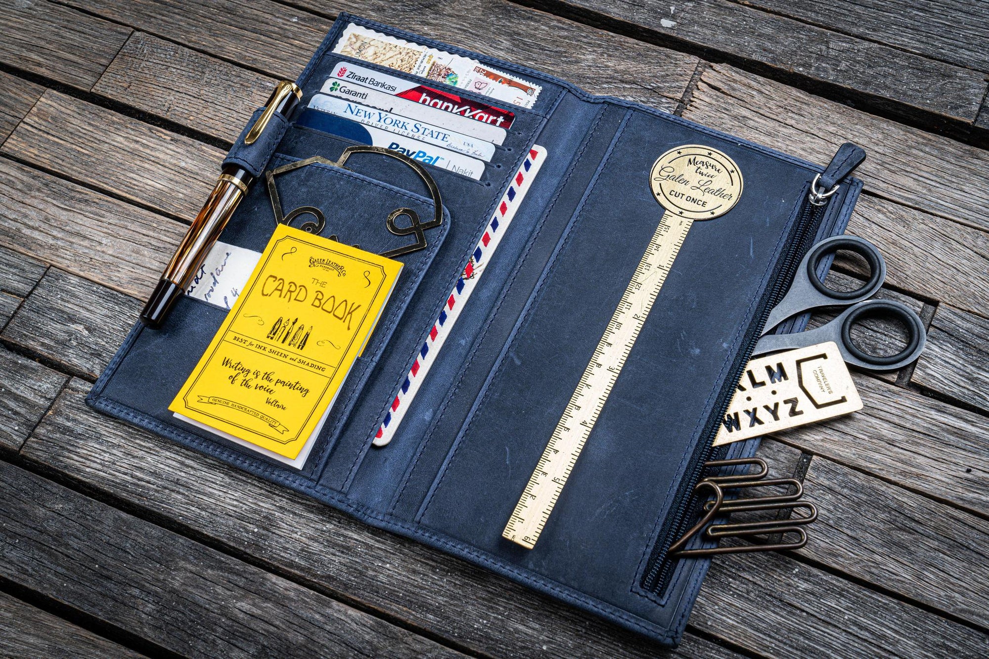 Traveler&#39;s Notebook için Deri Organizer - Regular Ebat - Crazy Horse Navy Blue