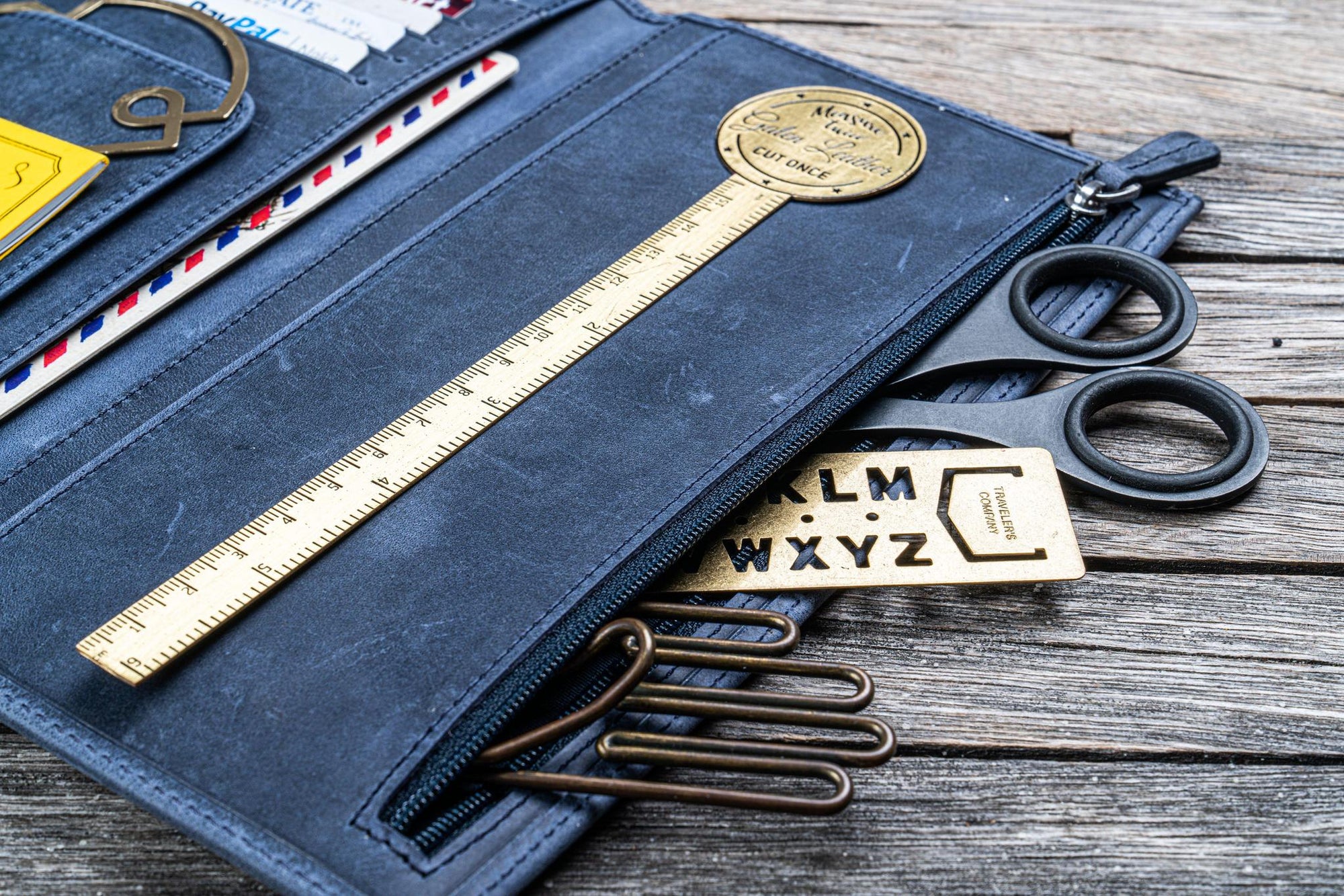 Traveler&#39;s Notebook için Deri Organizer - Regular Ebat - Crazy Horse Navy Blue