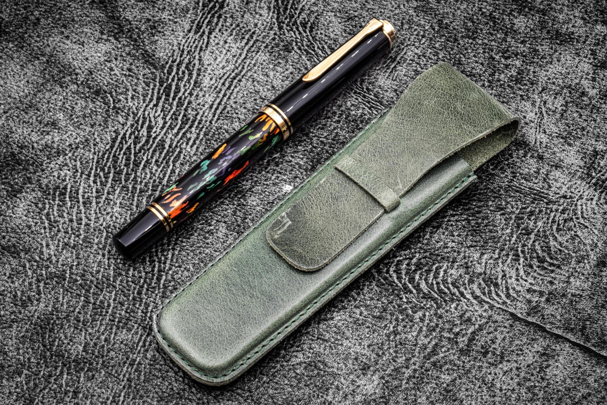 Vintage Slim Deri Tekli Kalem Kılıfı - C.H. Forest Green