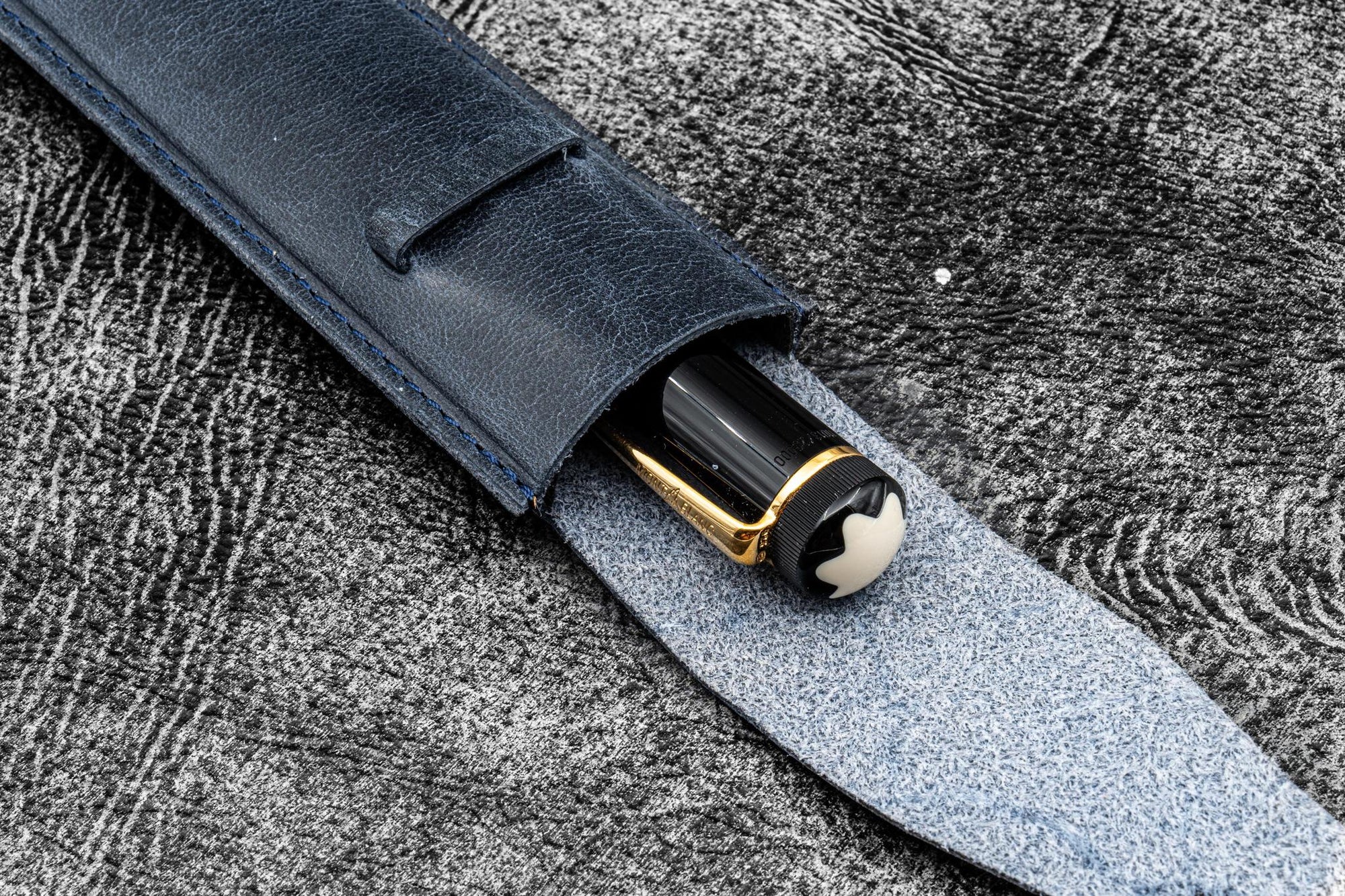 Vintage Slim Deri Tekli Kalem Kılıfı - C.H. Navy Blue