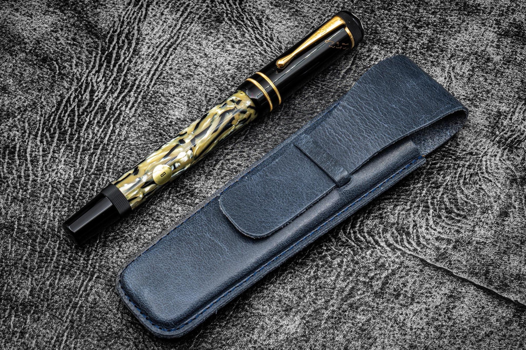 Vintage Slim Deri Tekli Kalem Kılıfı - C.H. Navy Blue