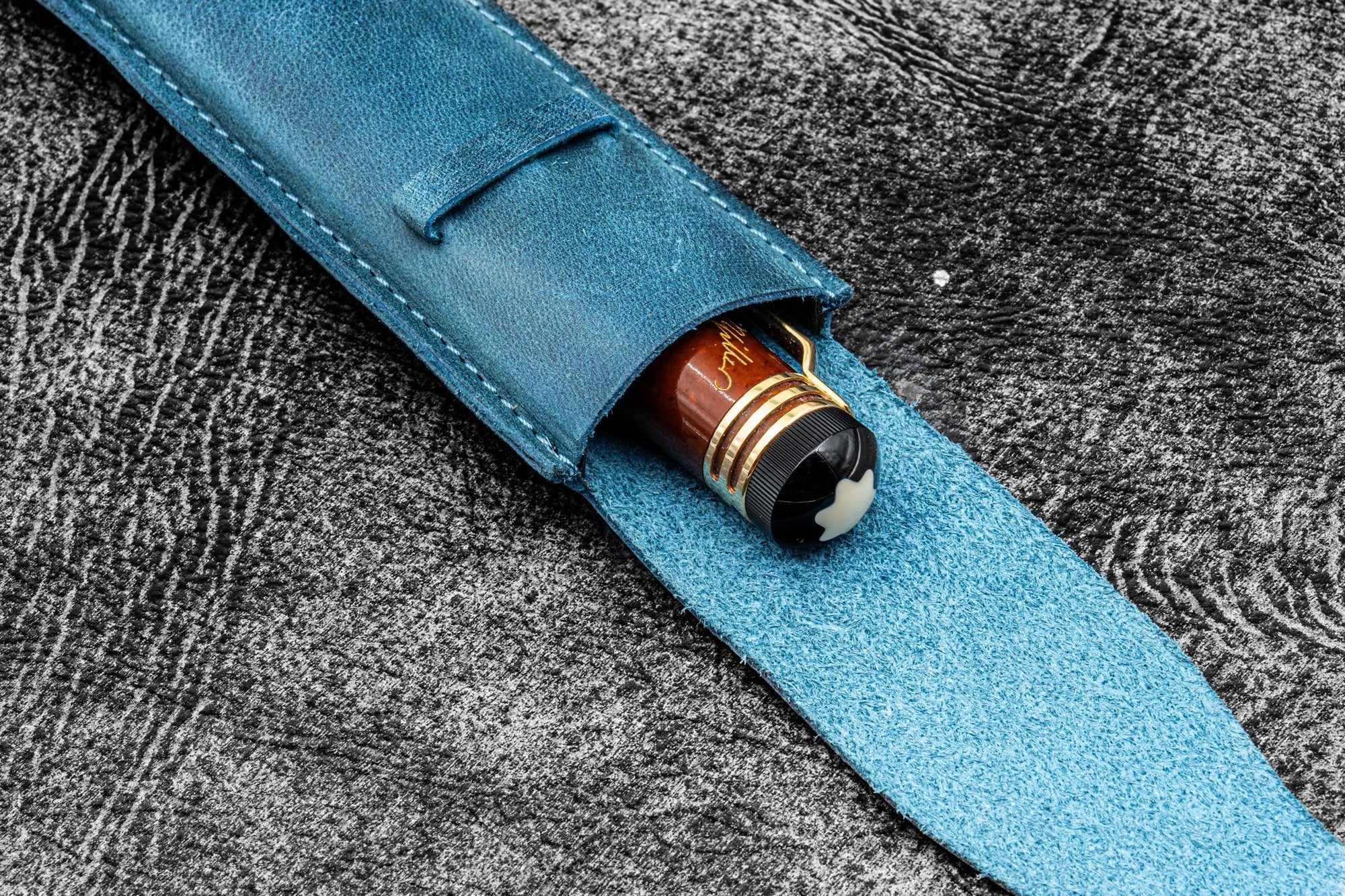 Vintage Slim Deri Tekli Kalem Kılıfı - C.H. Ocean Blue