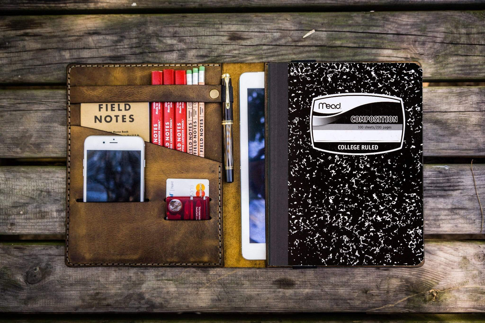 Composition Notebook Cover With iPad Air/Pro Pocket - Crazy Horse Brown-Galen Leather
