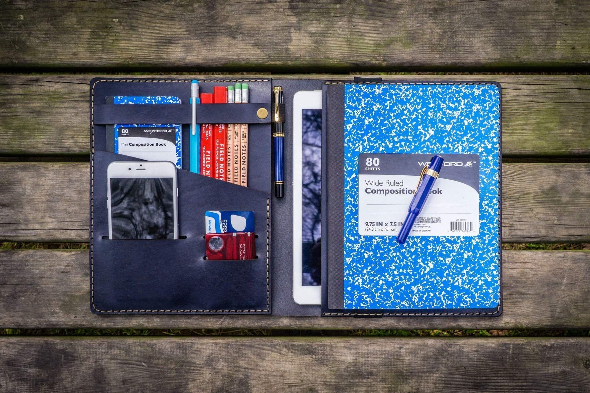 Composition Notebook Cover With iPad Air/Pro Pocket - Navy Blue-Galen Leather