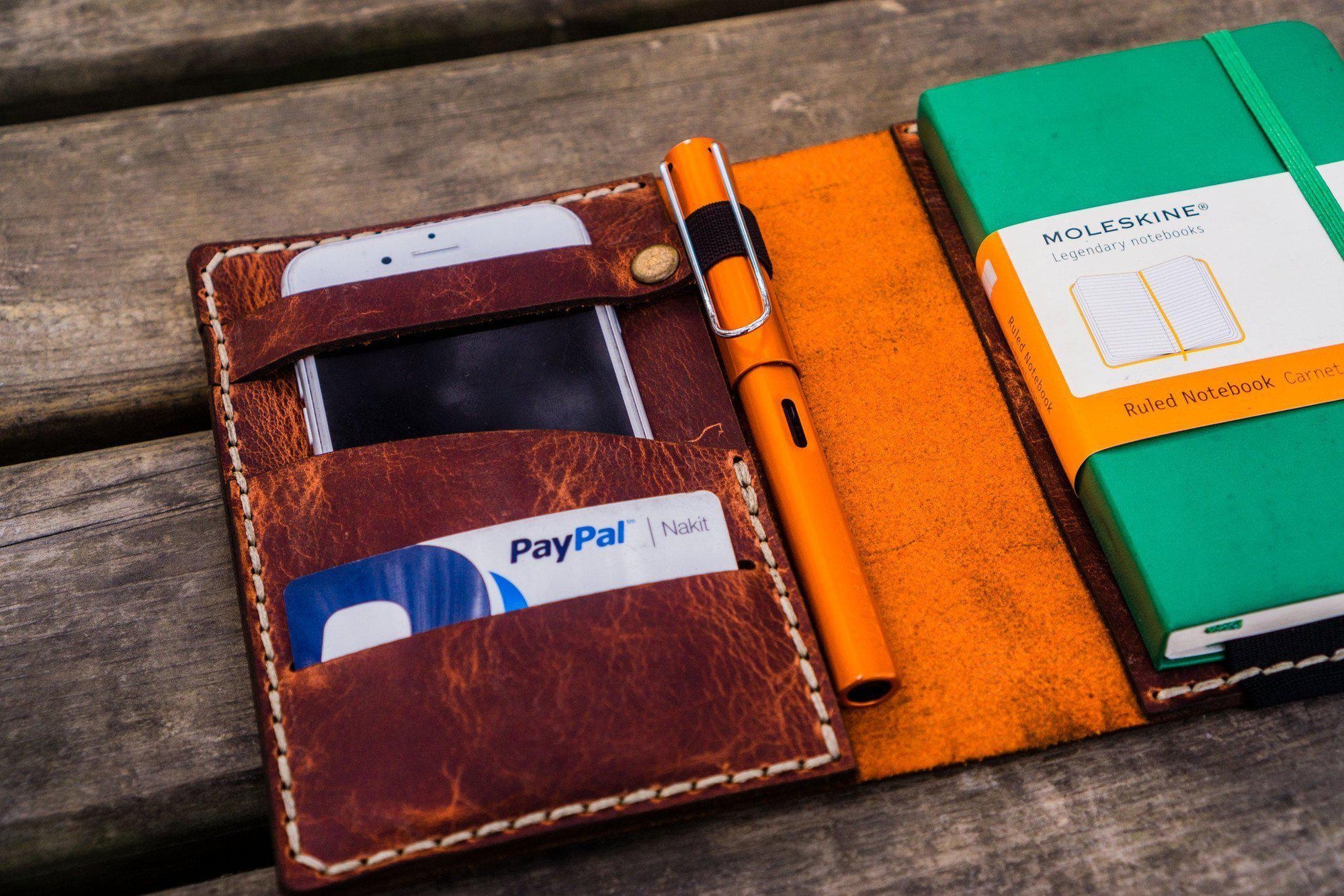 Leather Leuchtturm1917 A6 Notebook Cover - Crazy Horse Orange-Galen Leather