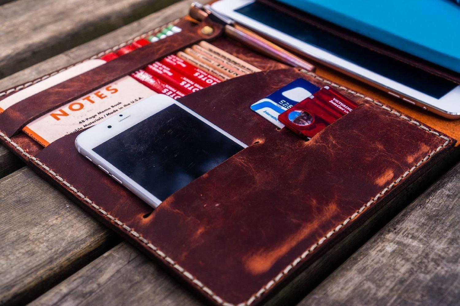 Leather Leuchtturm1917 B5 Notebook &amp; iPad Air/Pro Cover - Crazy Horse Orange-Galen Leather