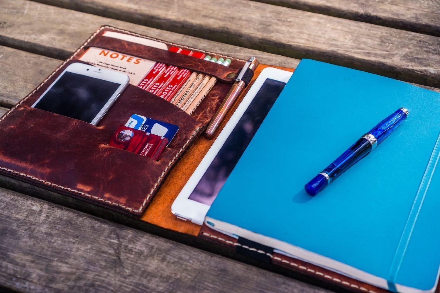 Leather Leuchtturm1917 B5 Notebook &amp; iPad Air/Pro Cover - Crazy Horse Orange-Galen Leather