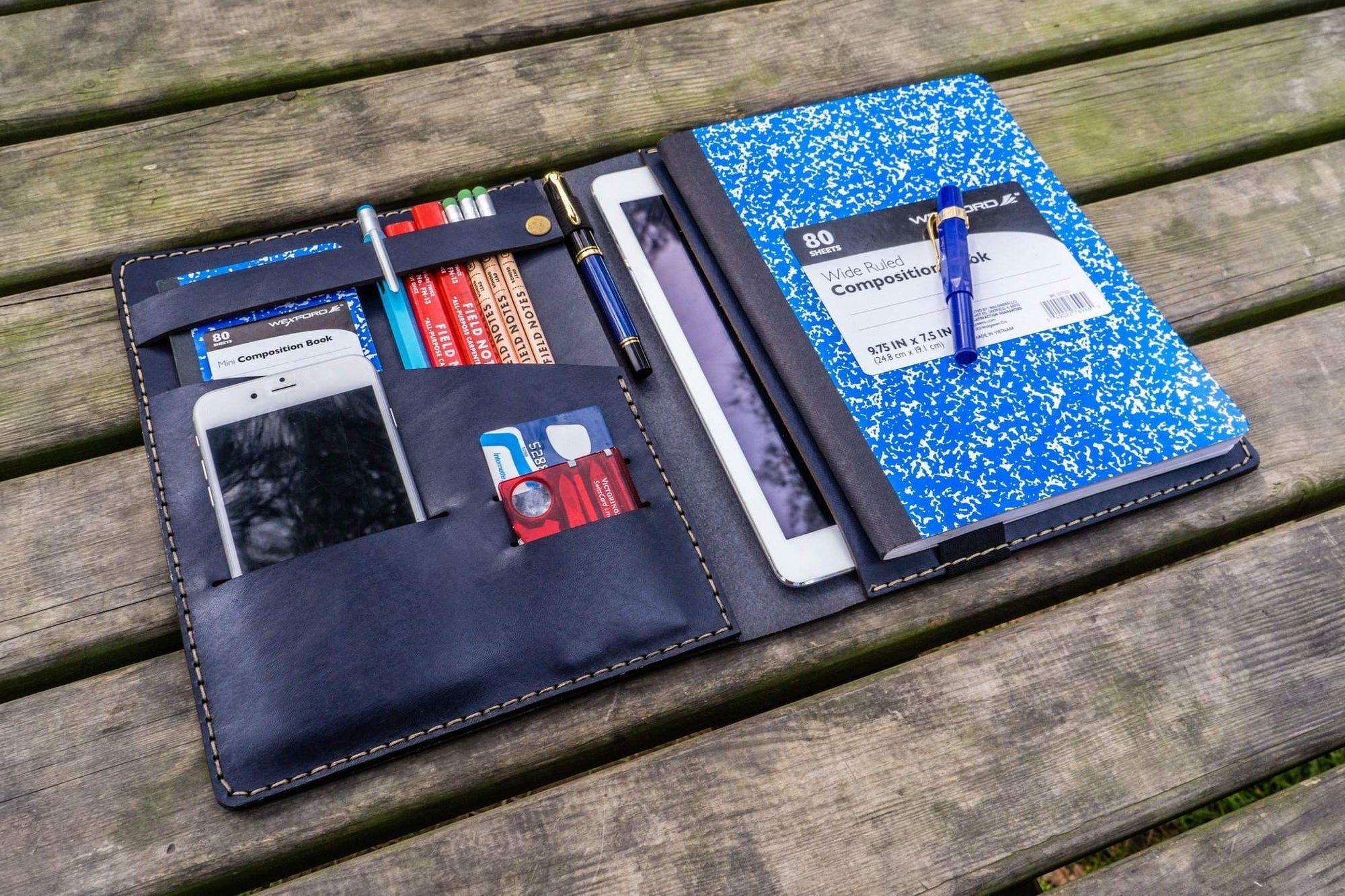Leather Leuchtturm1917 B5 Notebook &amp; iPad Air/Pro Cover - Navy Blue-Galen Leather