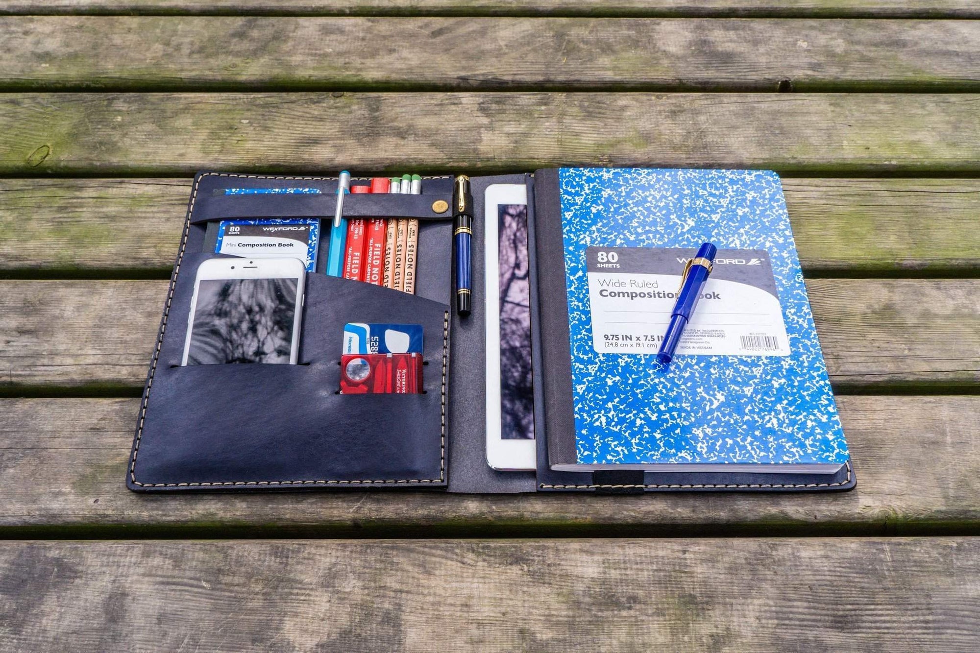 Leather Leuchtturm1917 B5 Notebook &amp; iPad Air/Pro Cover - Navy Blue-Galen Leather