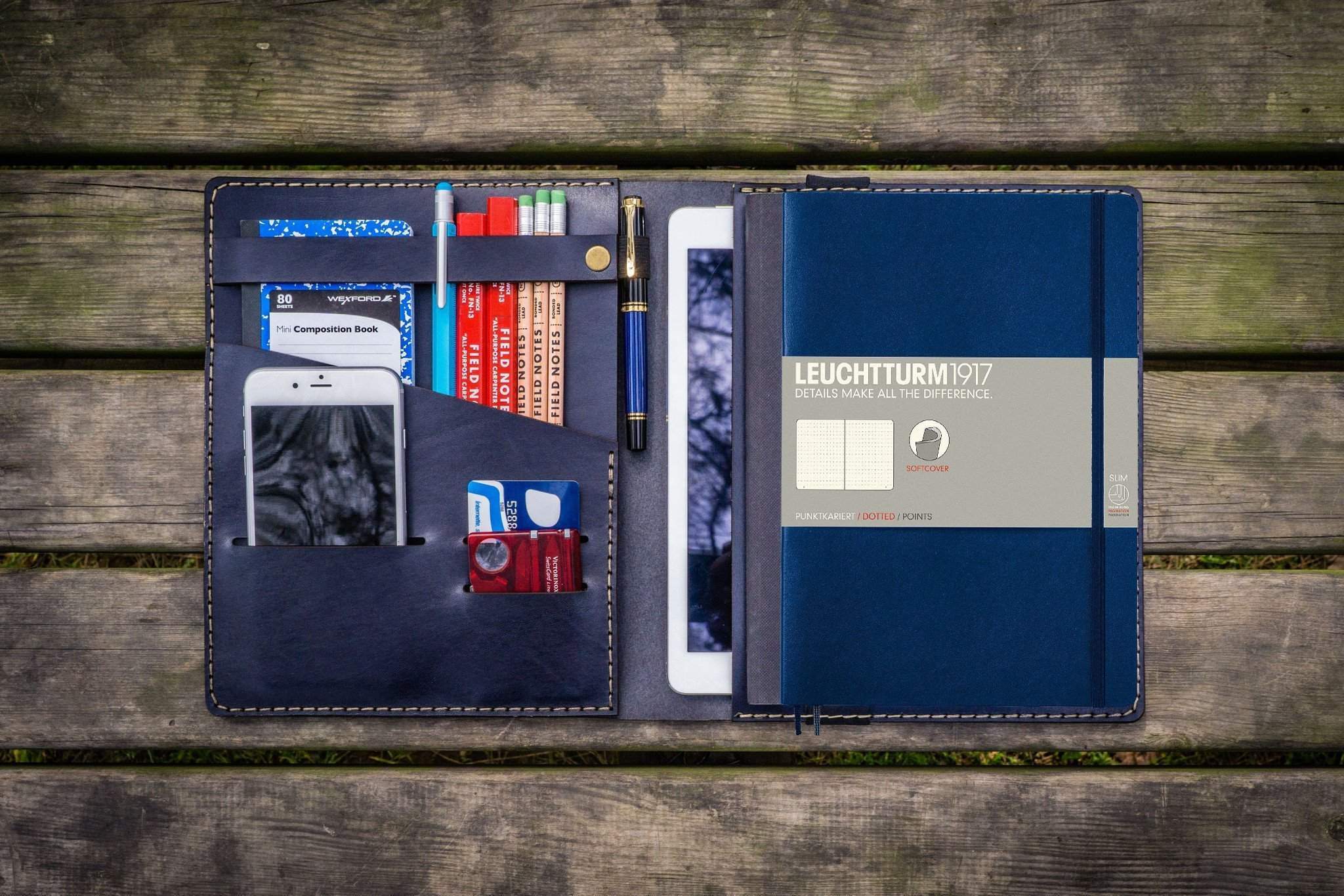 Leather Leuchtturm1917 B5 Notebook & iPad Air/Pro Cover - Navy