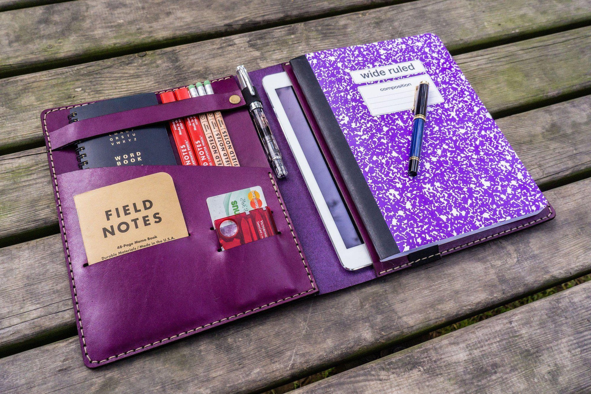 Leather Leuchtturm1917 B5 Notebook &amp; iPad Air/Pro Cover - Purple-Galen Leather