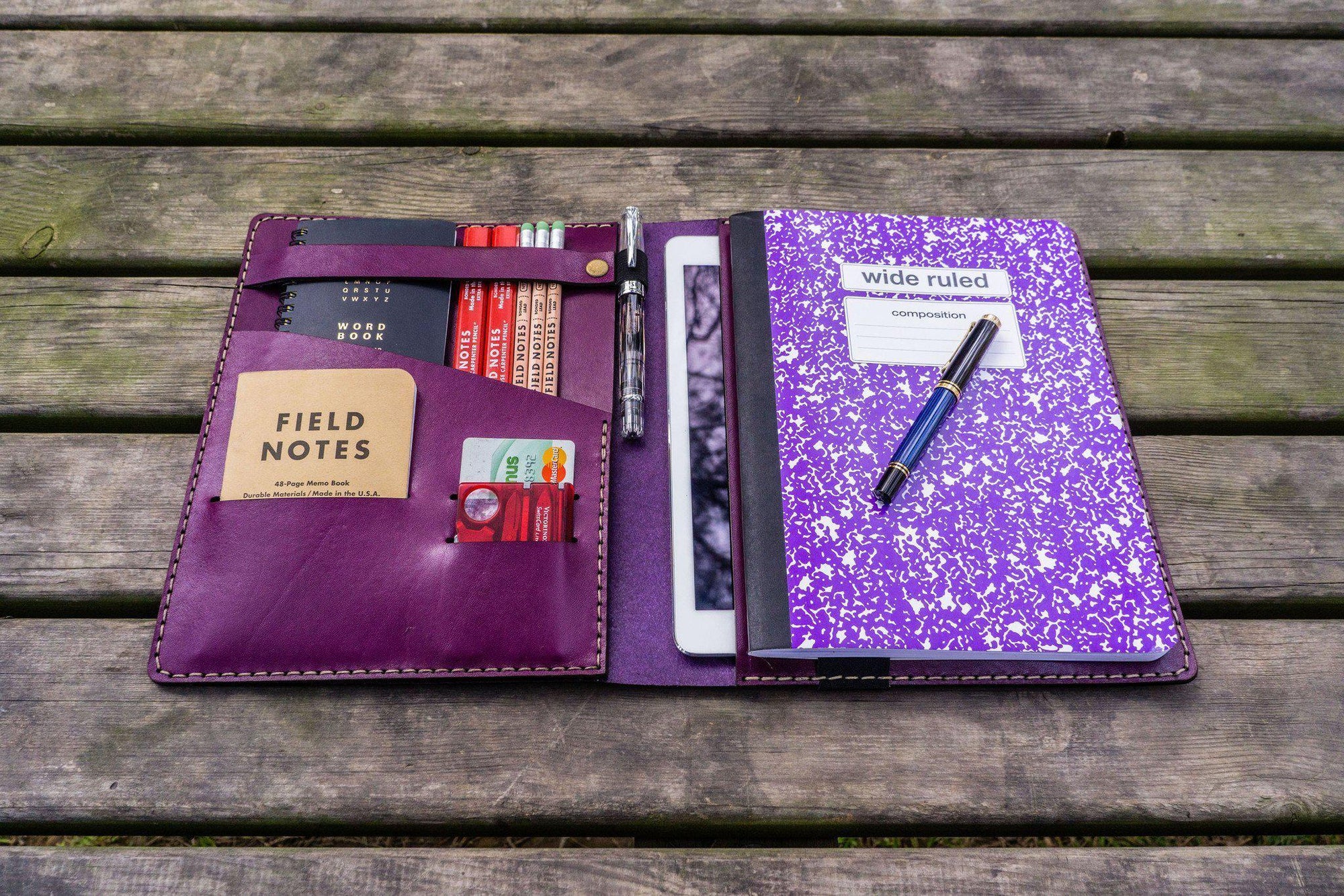 Leather Leuchtturm1917 B5 Notebook &amp; iPad Air/Pro Cover - Purple-Galen Leather