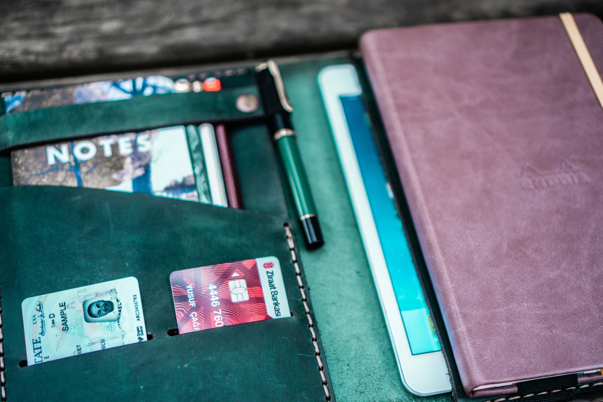 Leather Rhodia A5 Notebook &amp; iPad Mini Cover - Crazy Horse Forest Green
